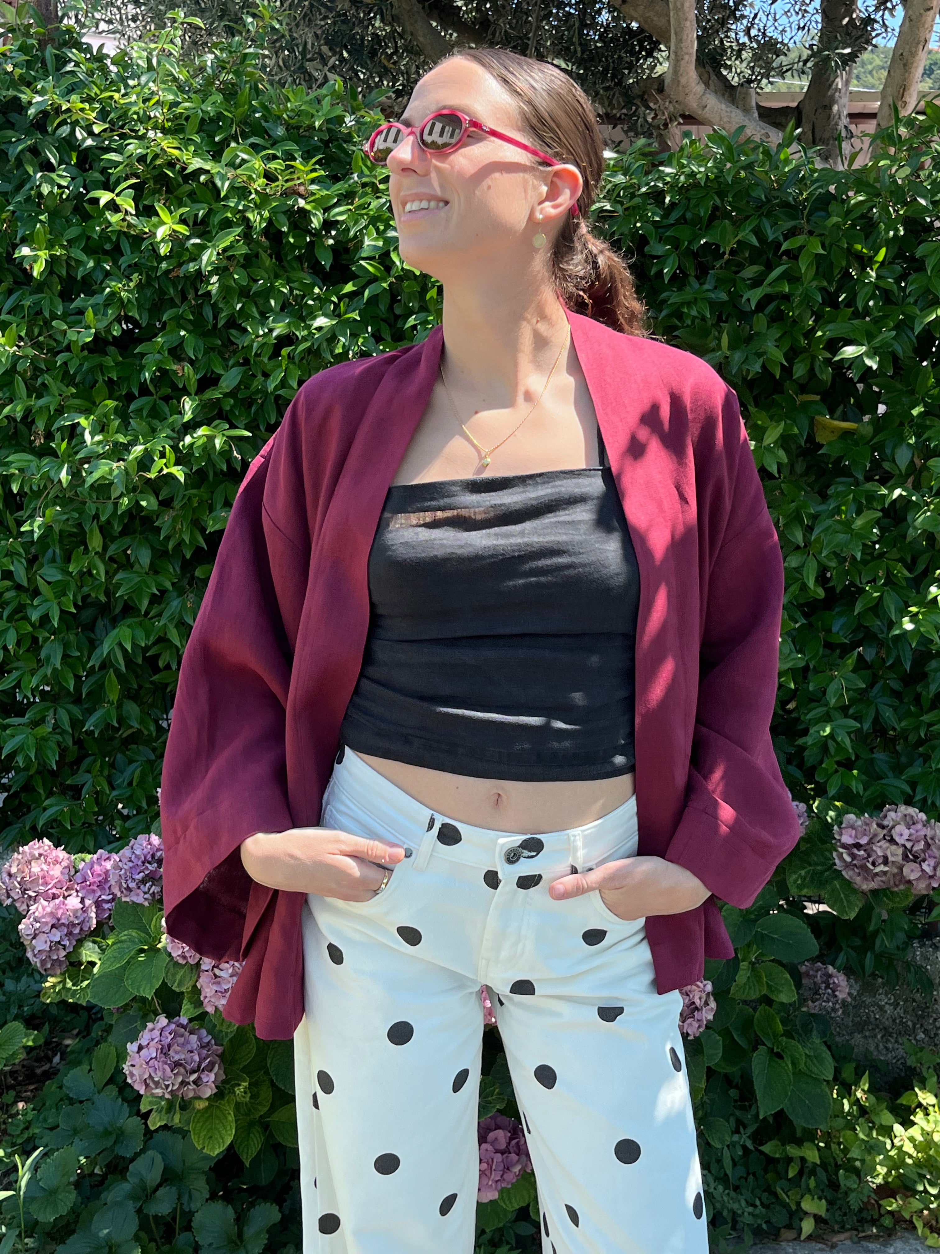 Kimono in lino borgogna