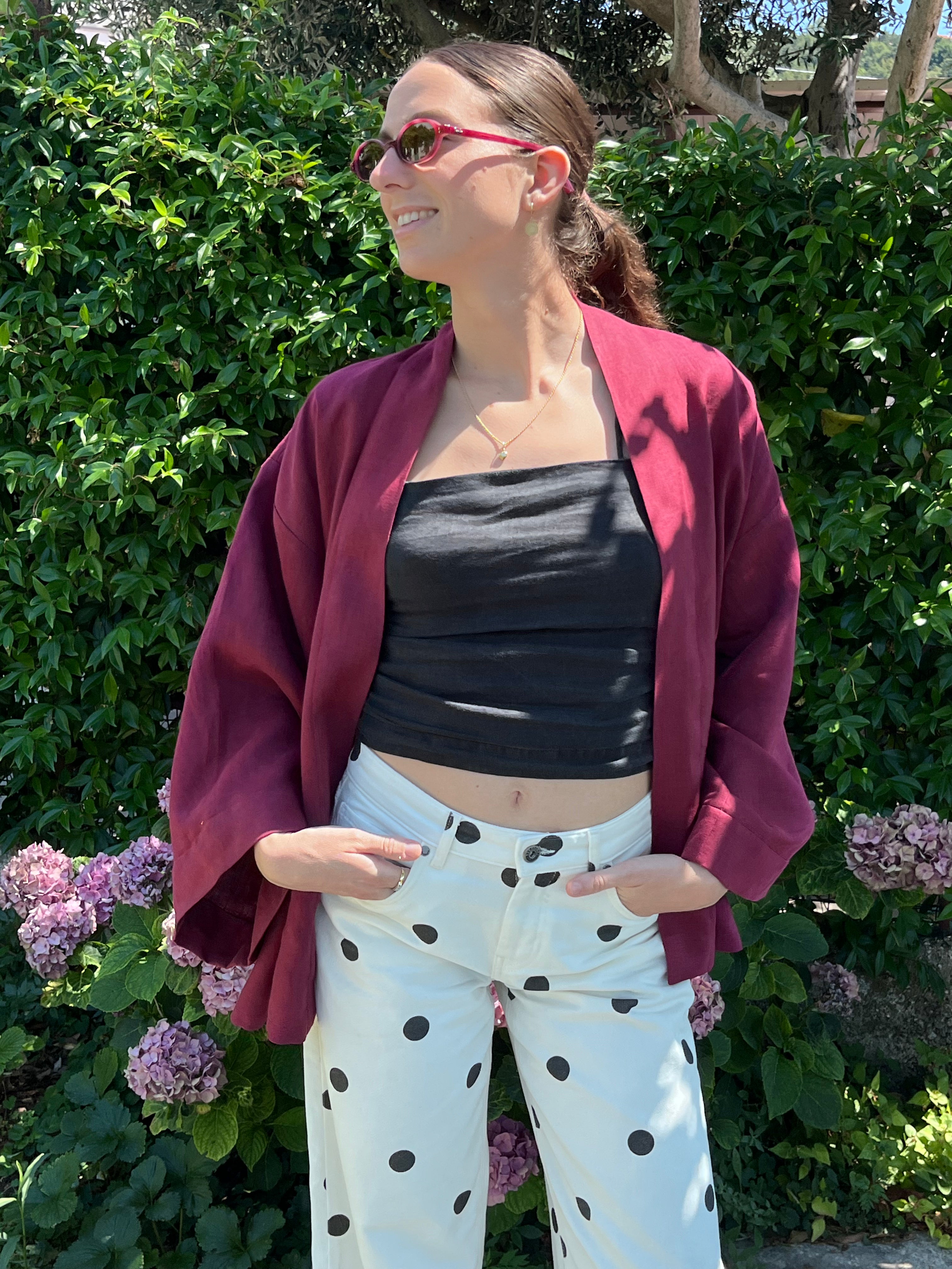 Kimono in lino borgogna