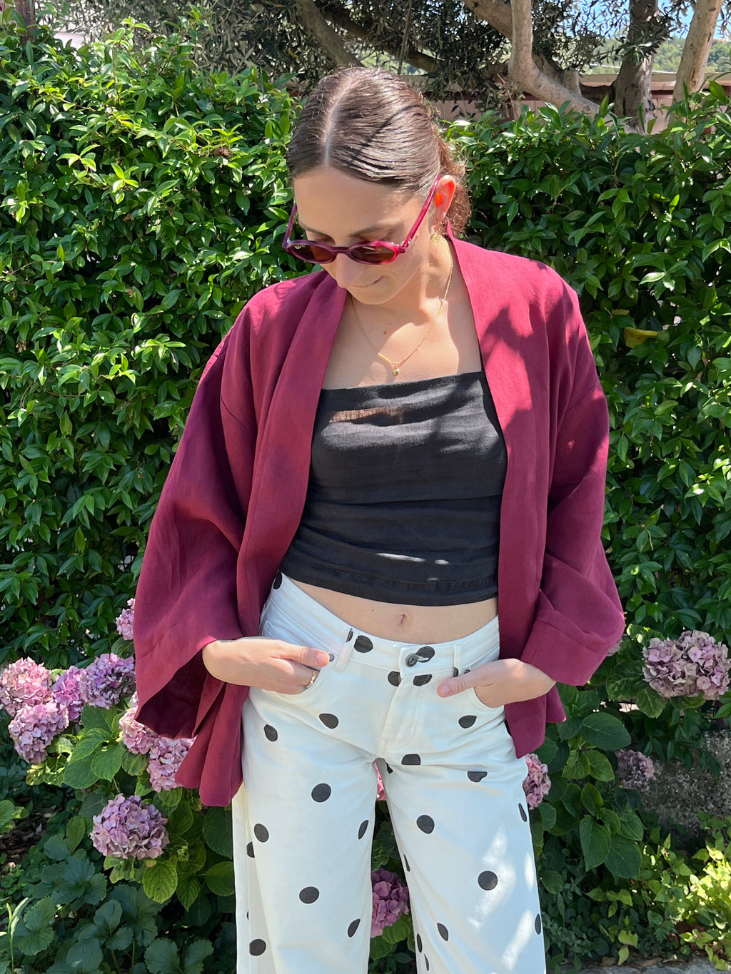 Kimono in lino borgogna