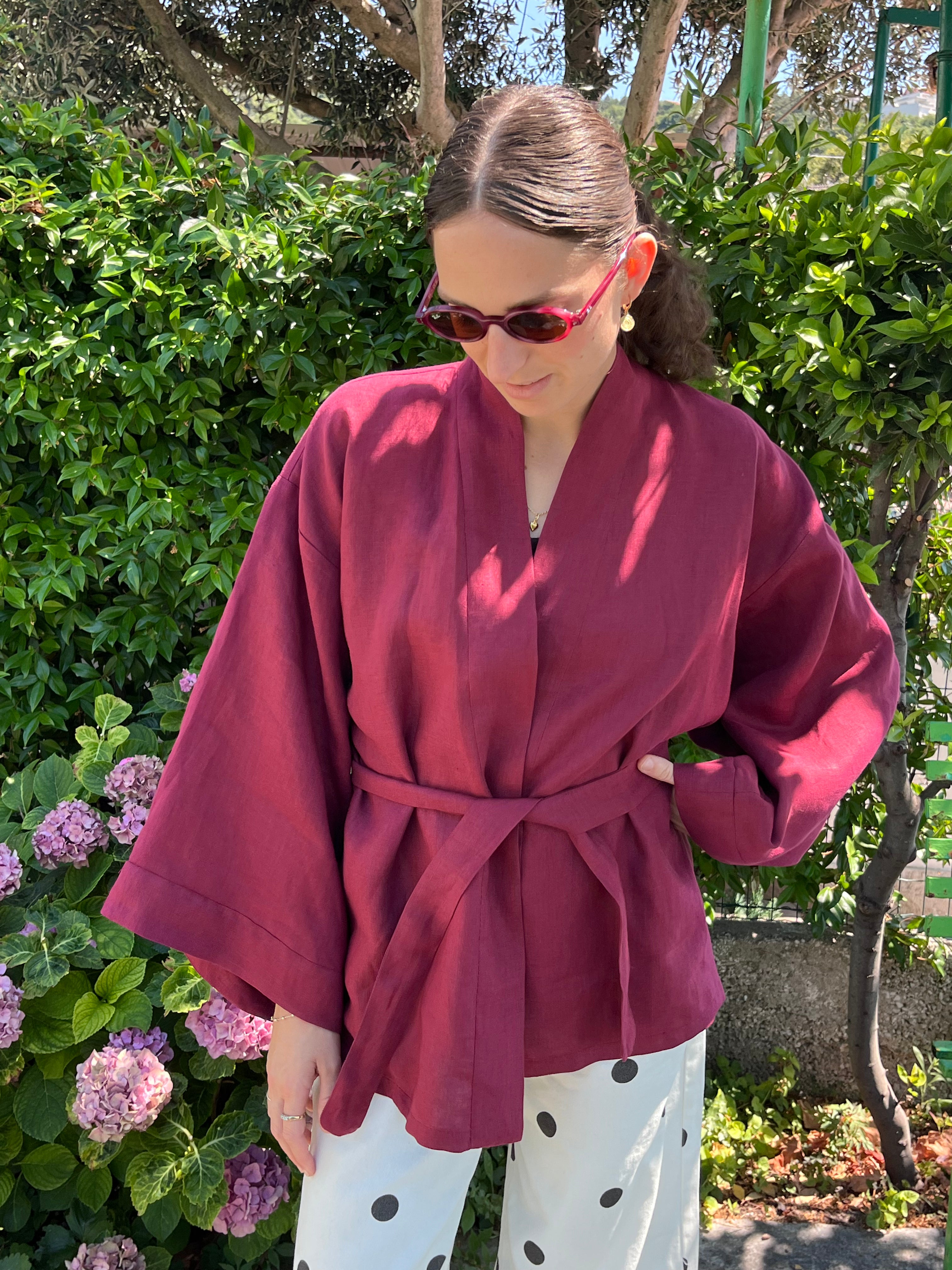 Kimono in lino borgogna