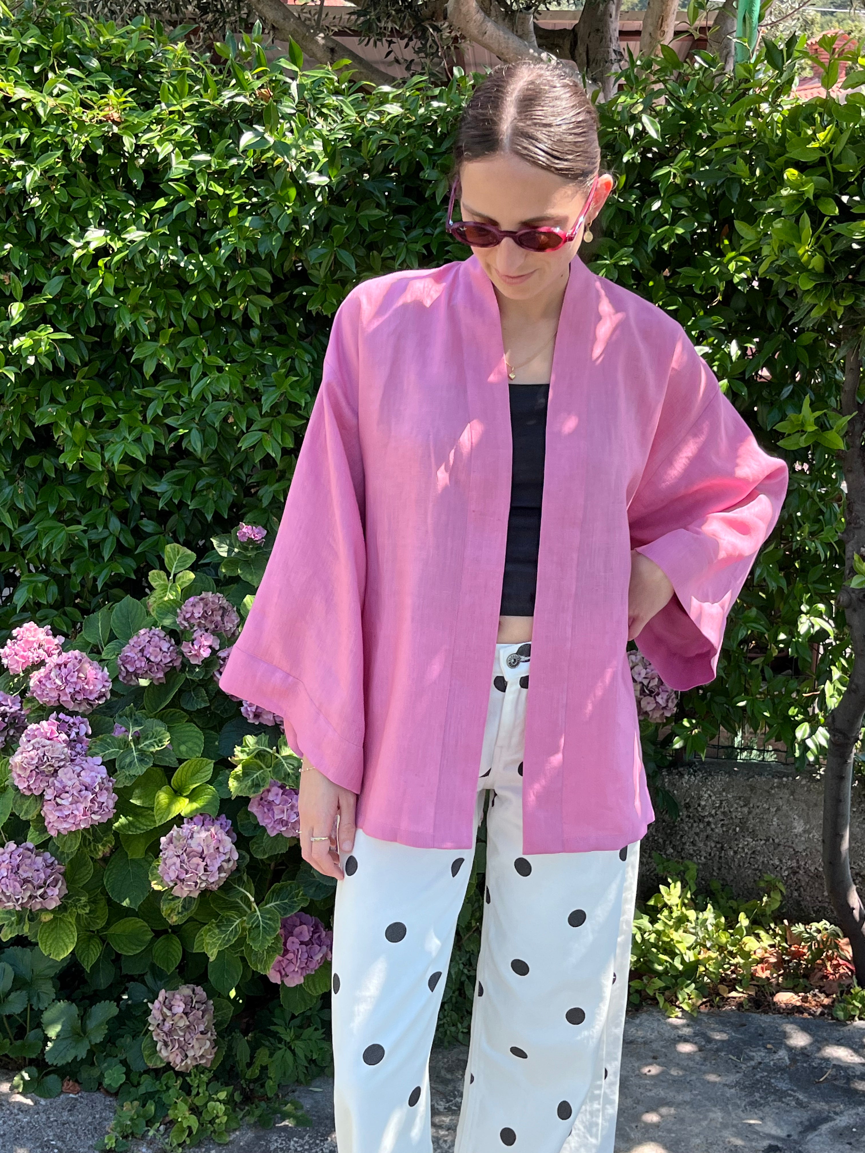 Kimono in lino rosa