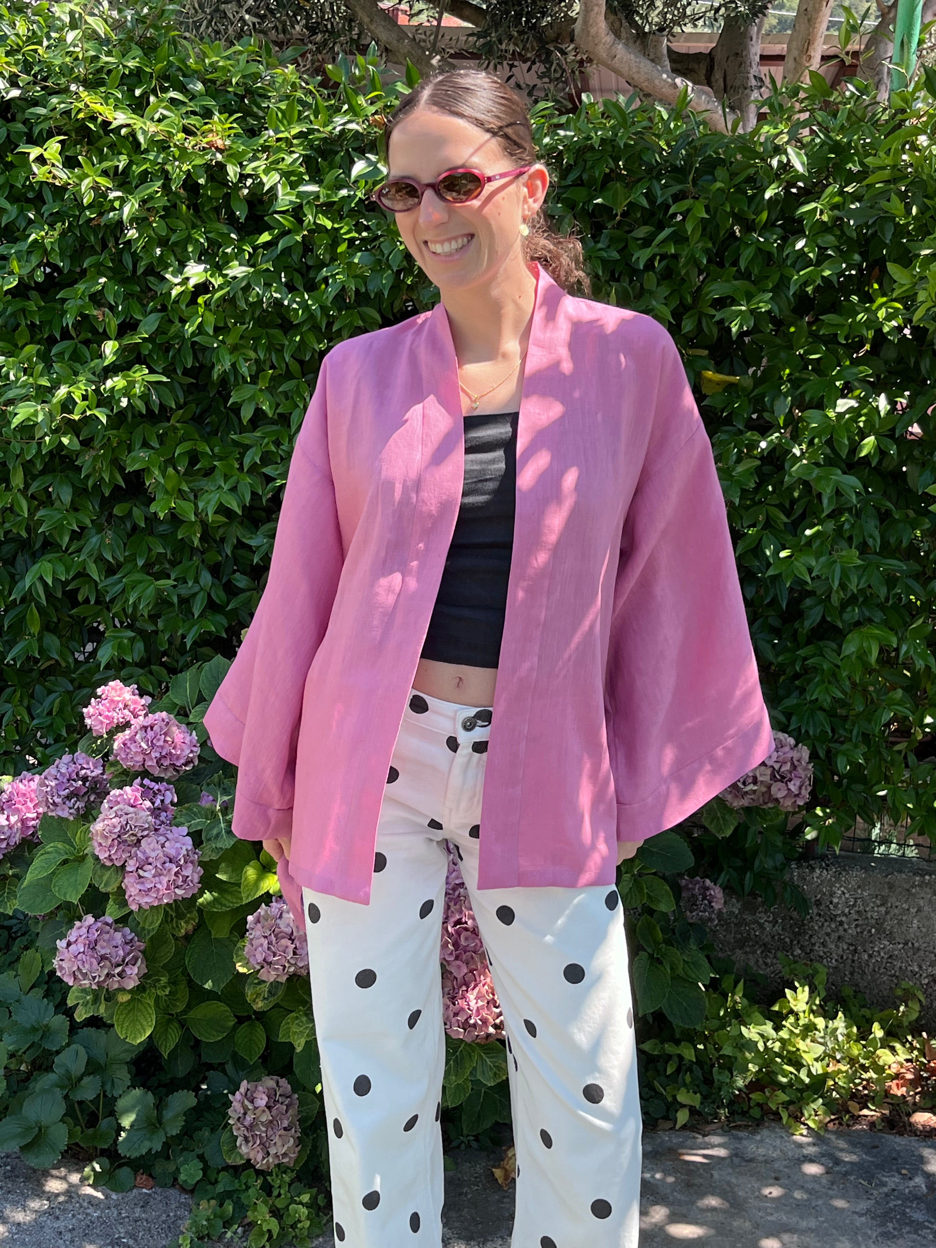 Kimono in lino rosa
