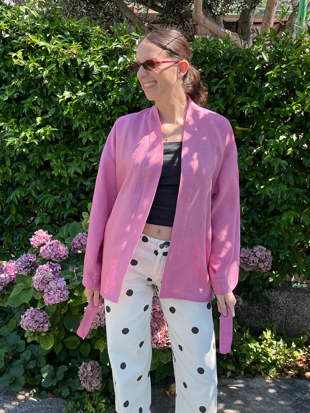 Kimono in lino rosa