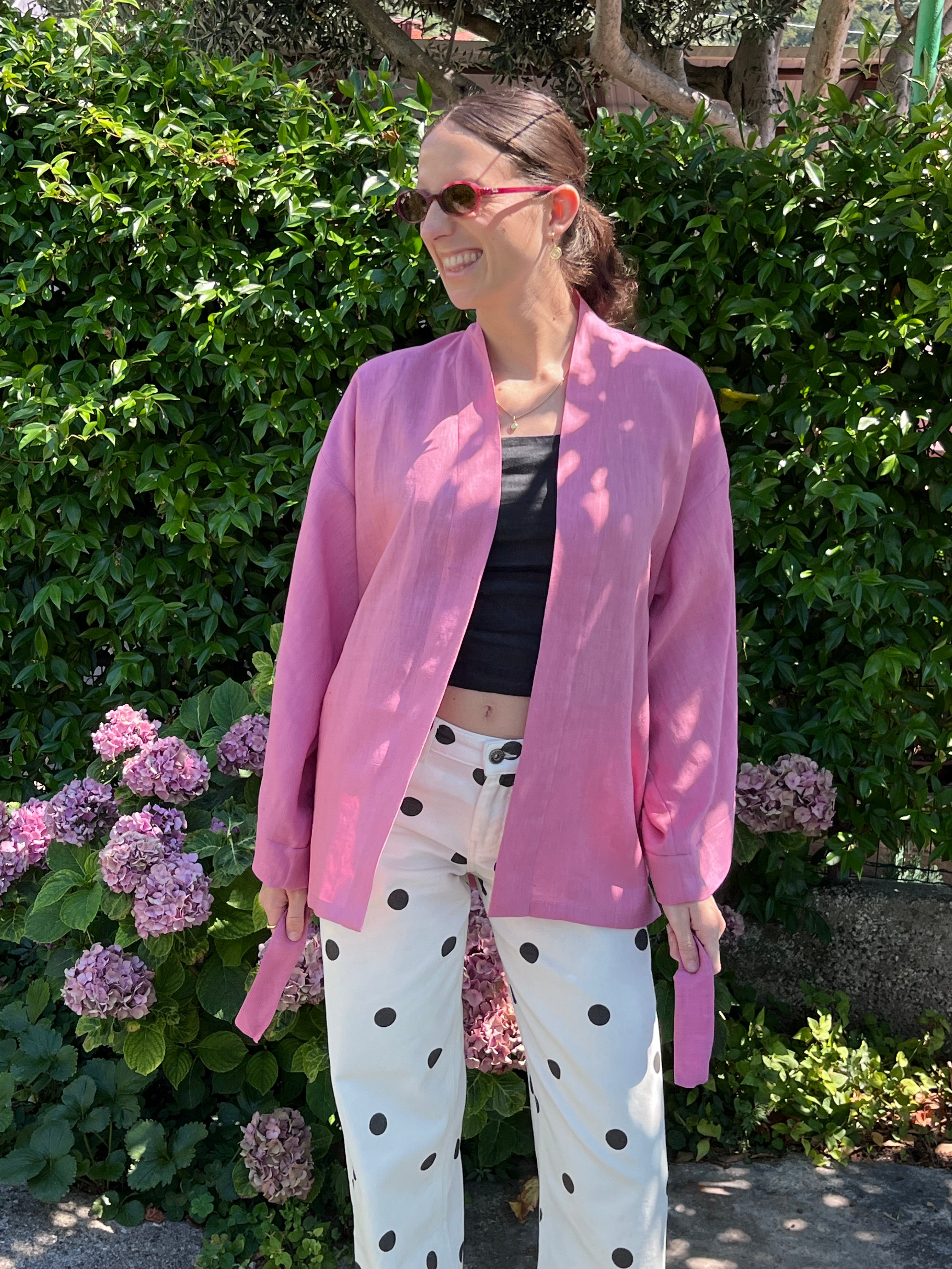 Kimono in lino rosa