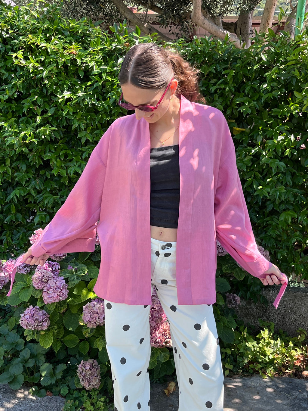 Kimono in lino rosa
