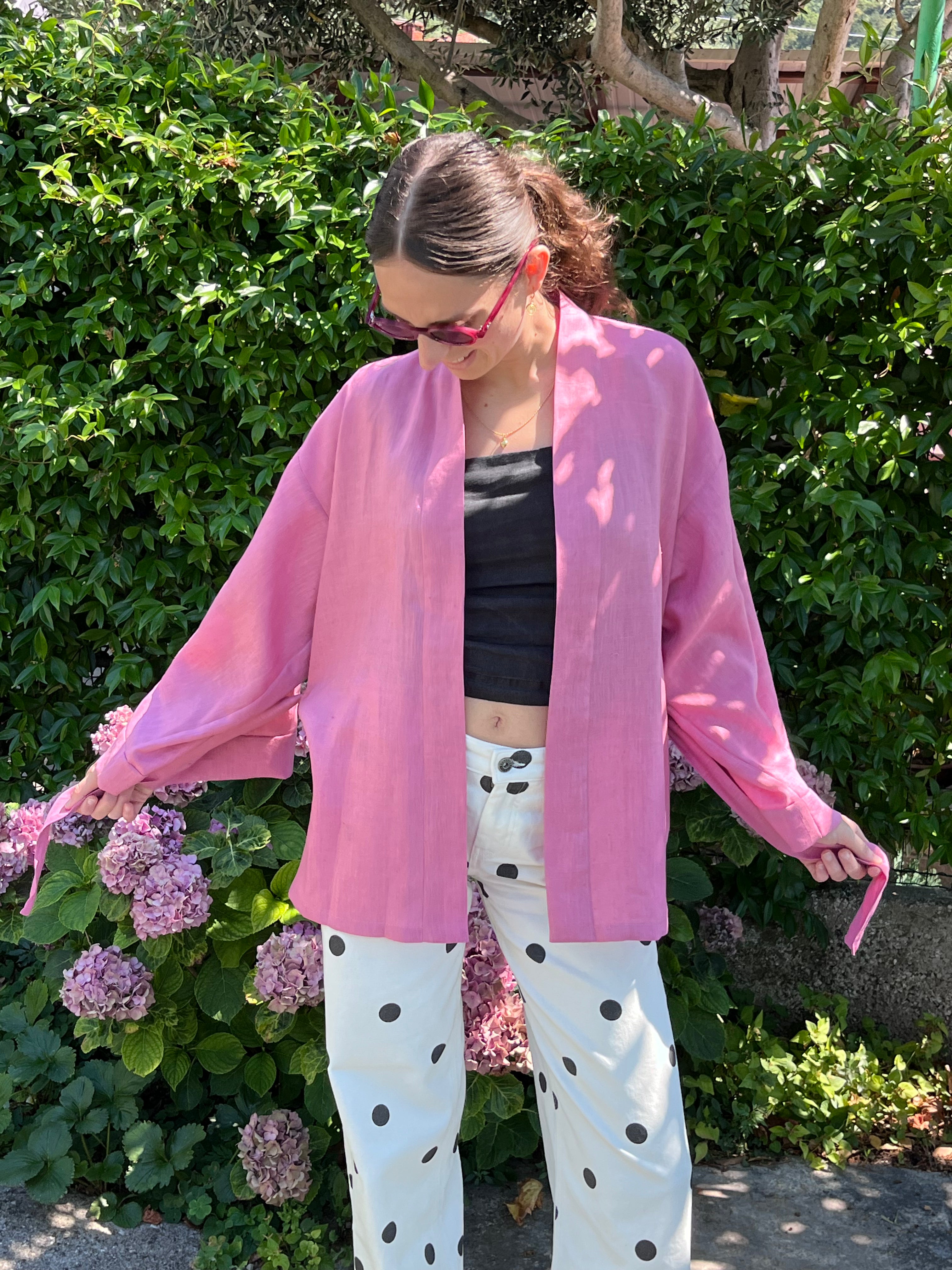 Kimono in lino rosa