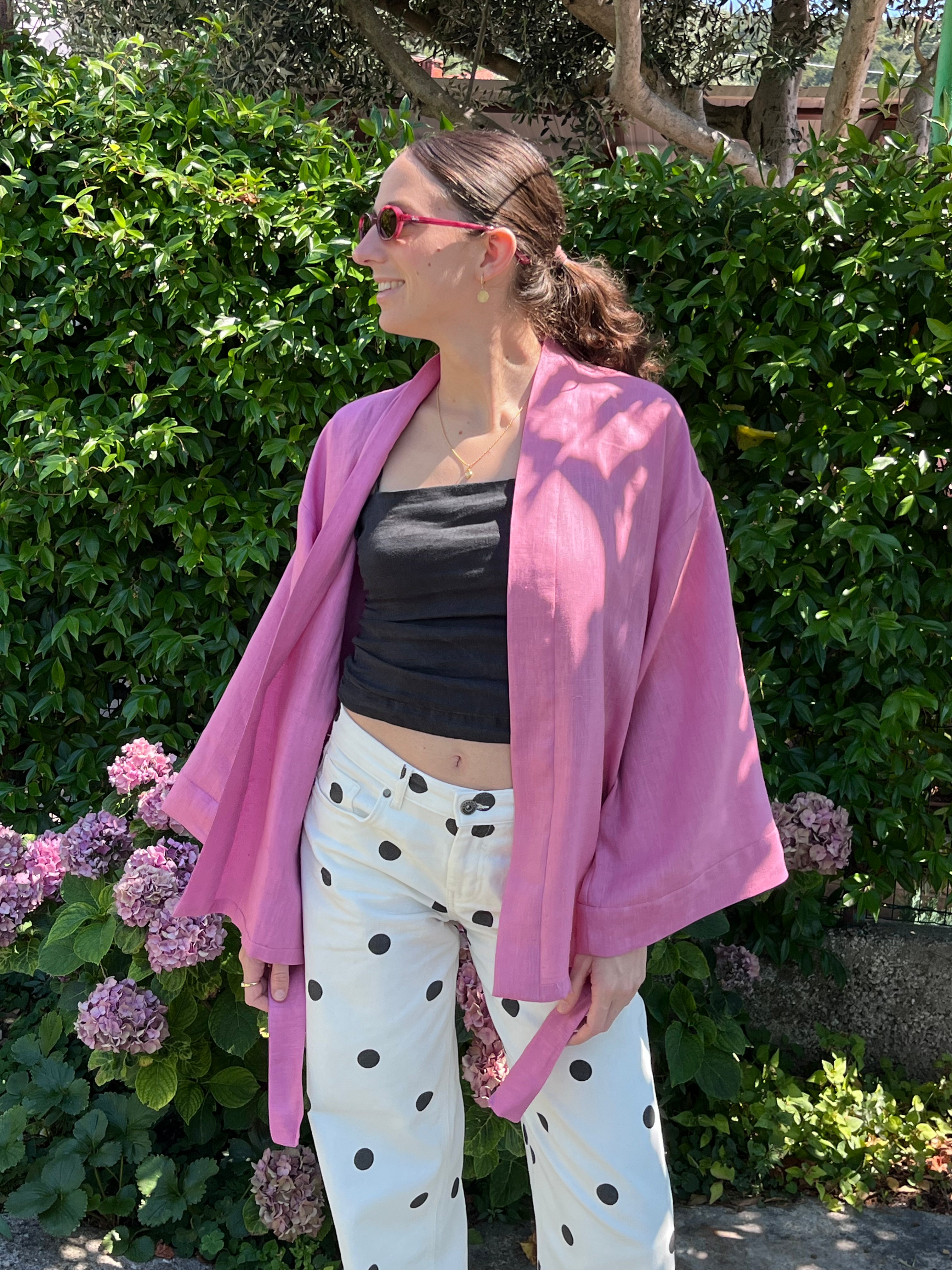 Kimono in lino rosa