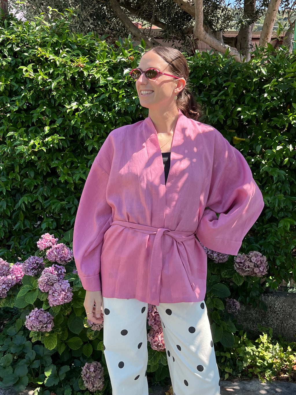 Kimono in lino rosa