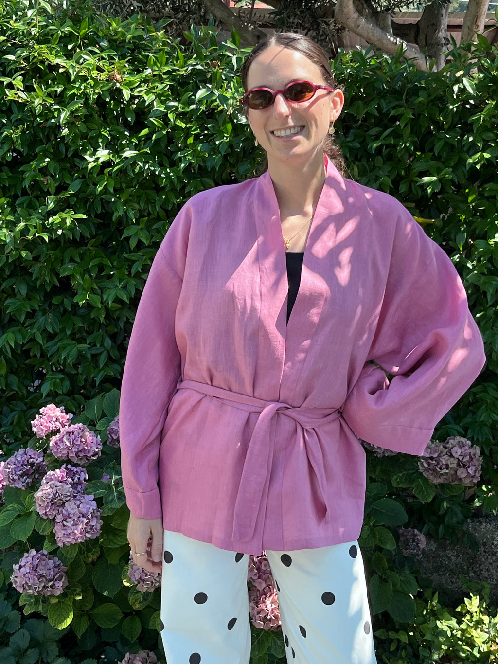 Kimono in lino rosa