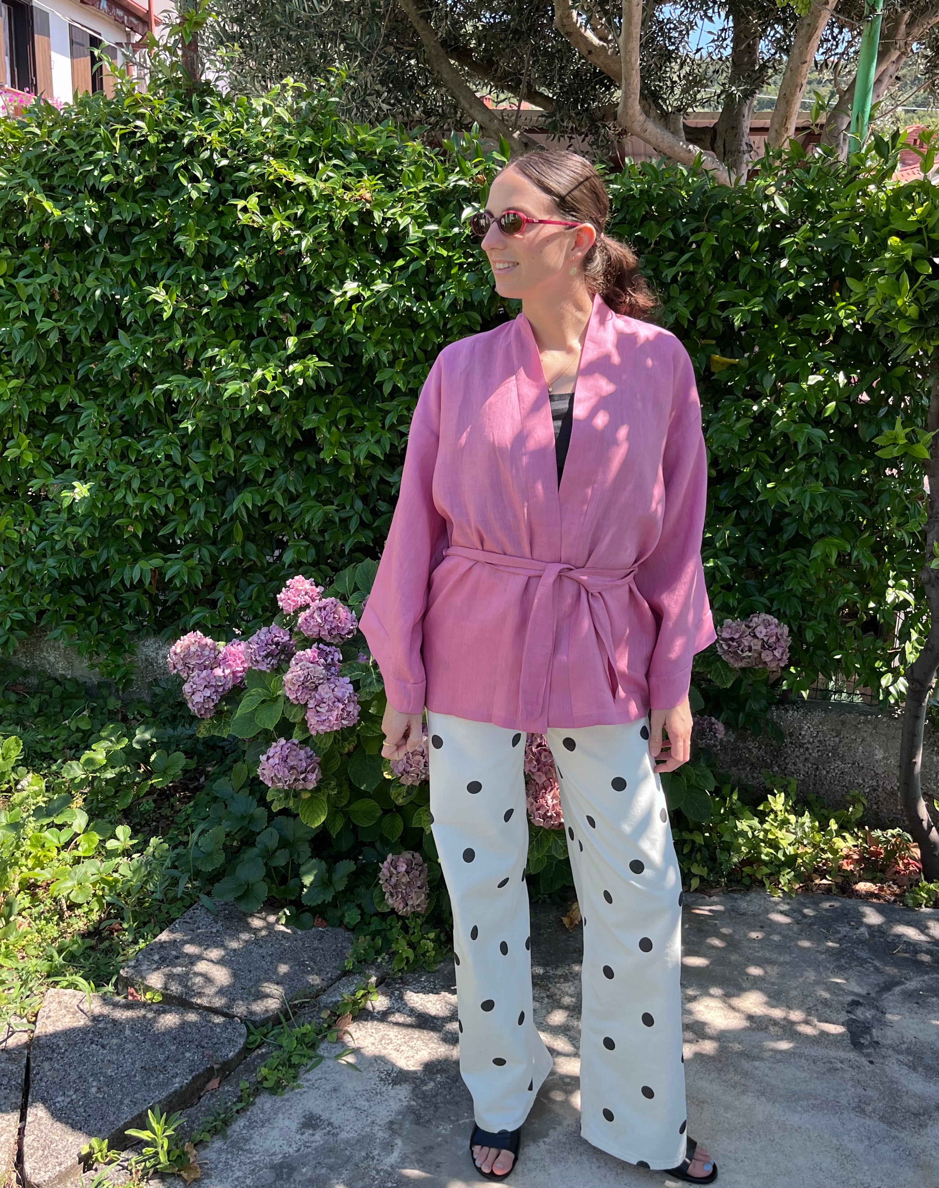Kimono in lino rosa