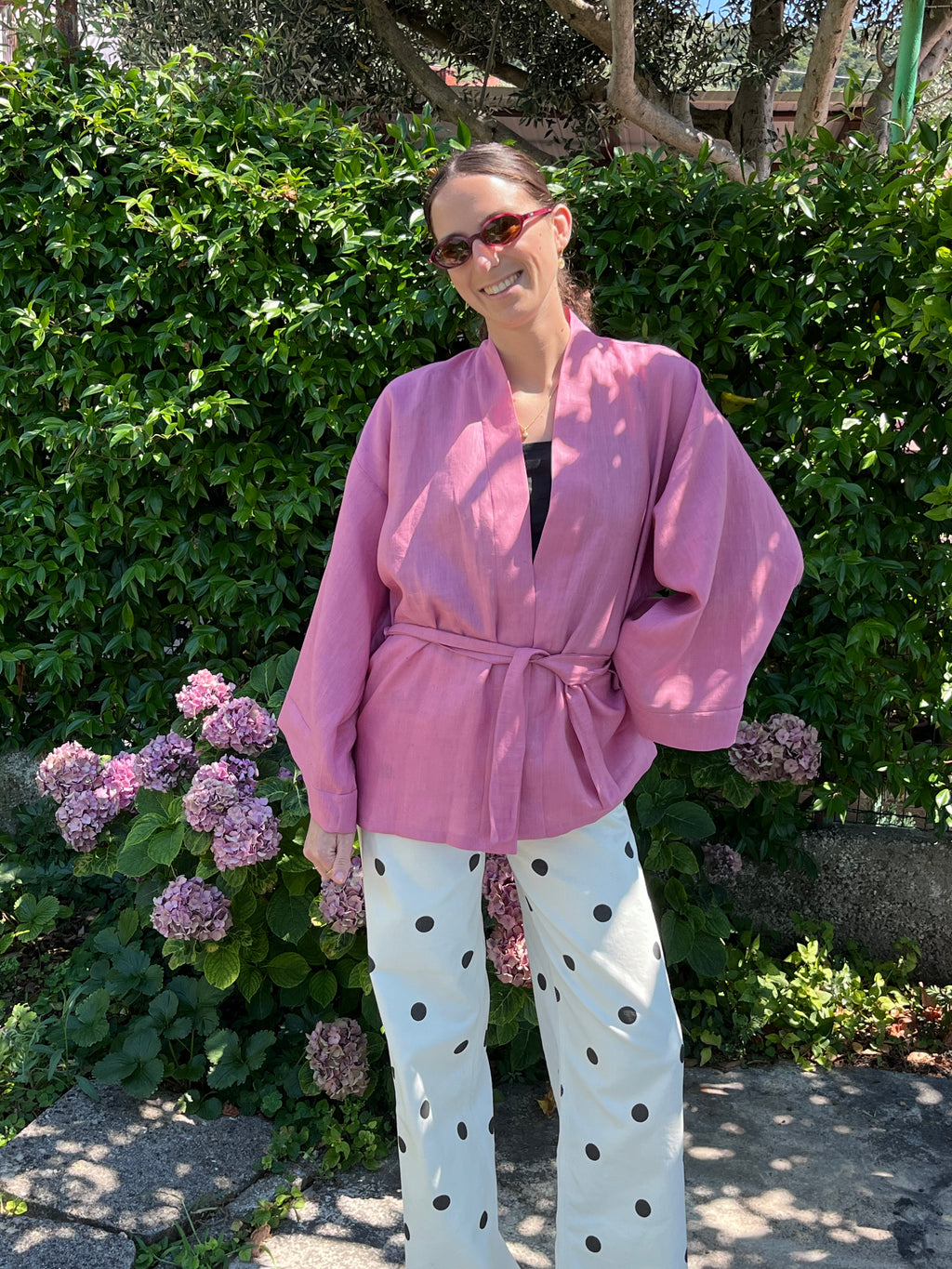 Kimono in lino rosa