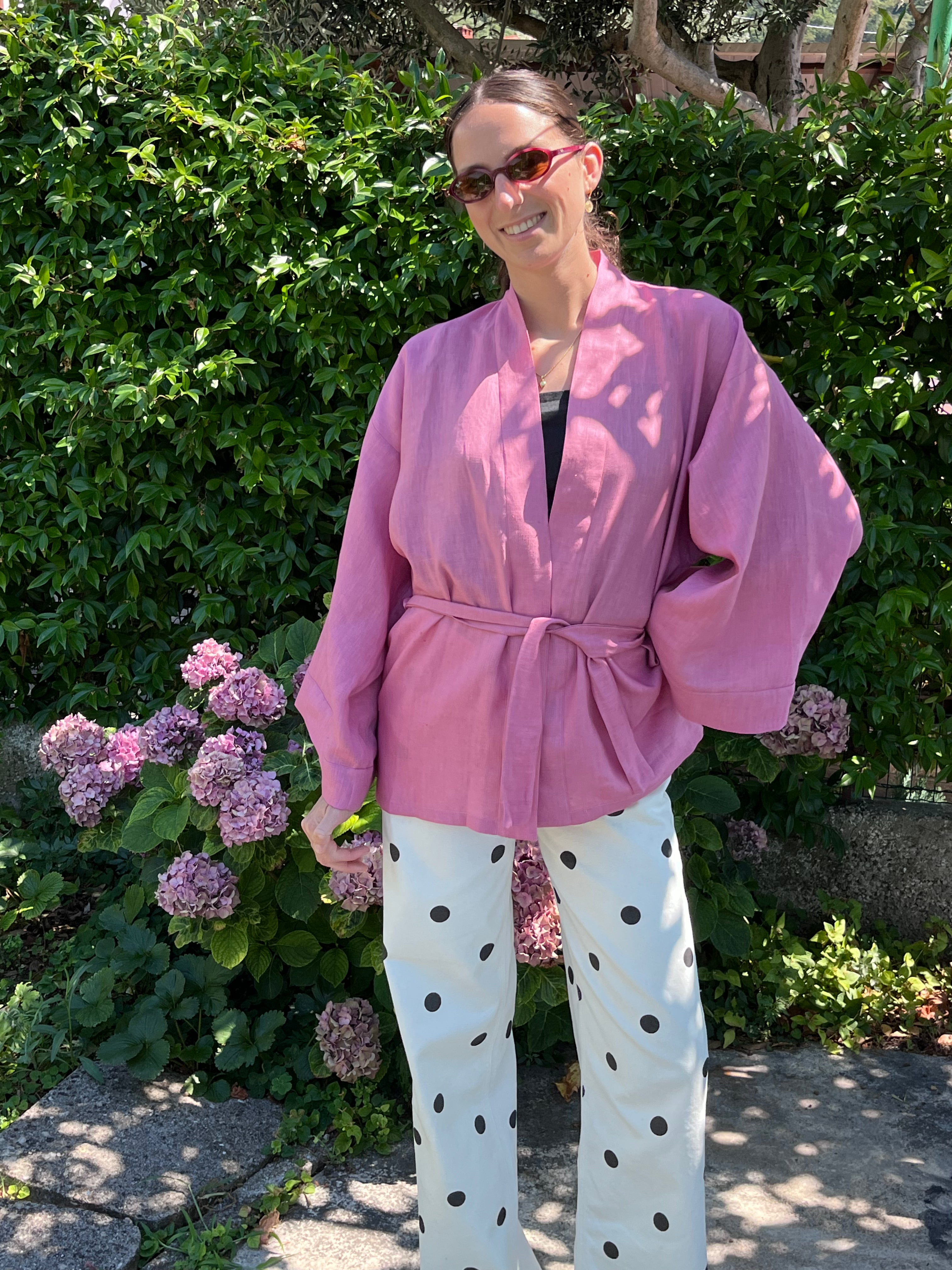 Kimono in lino rosa