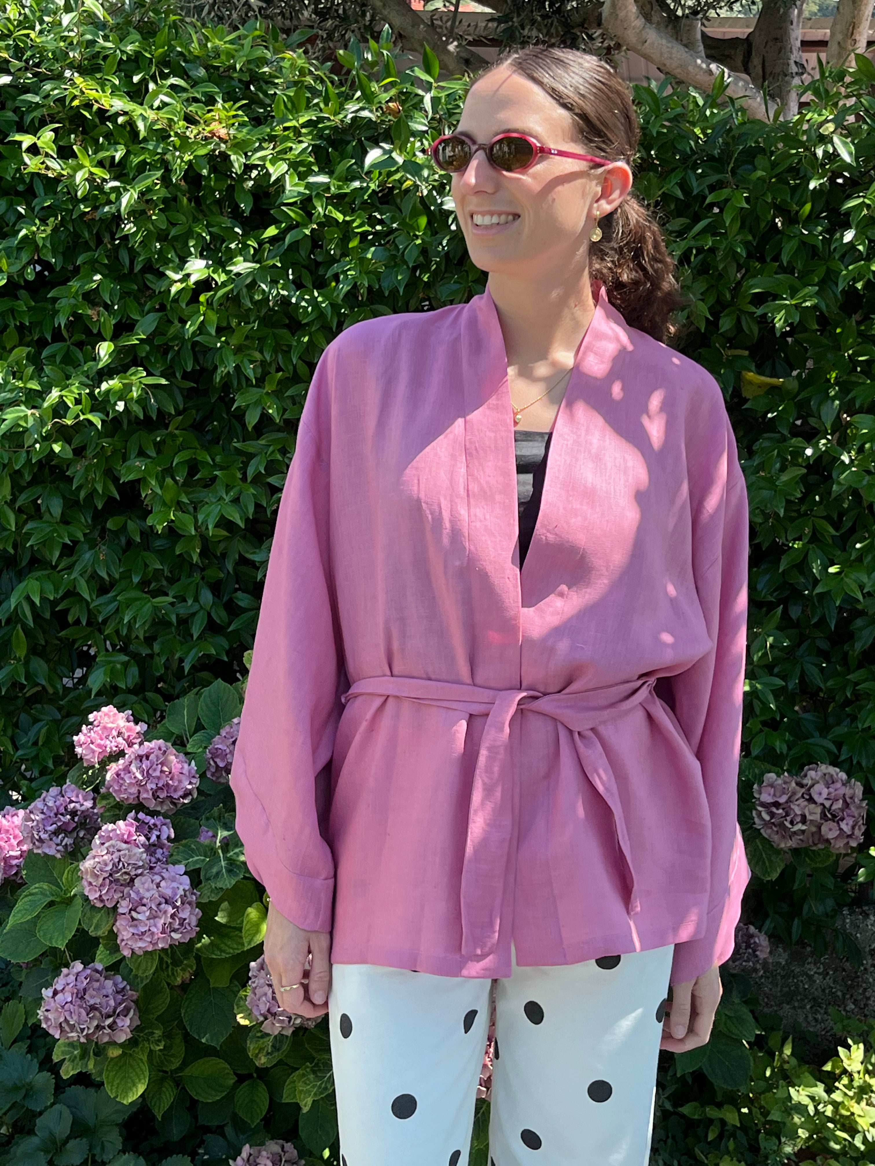 Kimono in lino rosa
