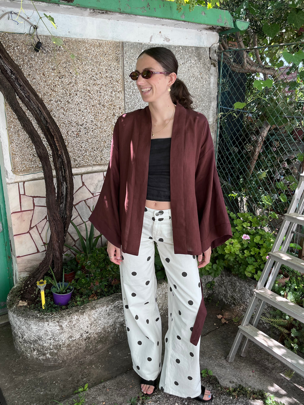Kimono in lino cioccolato