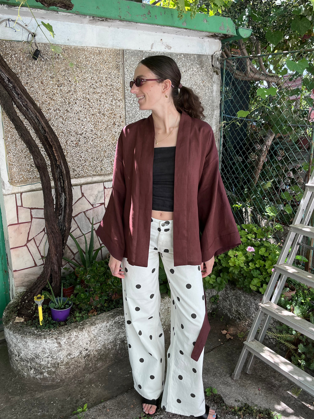 Kimono in lino cioccolato