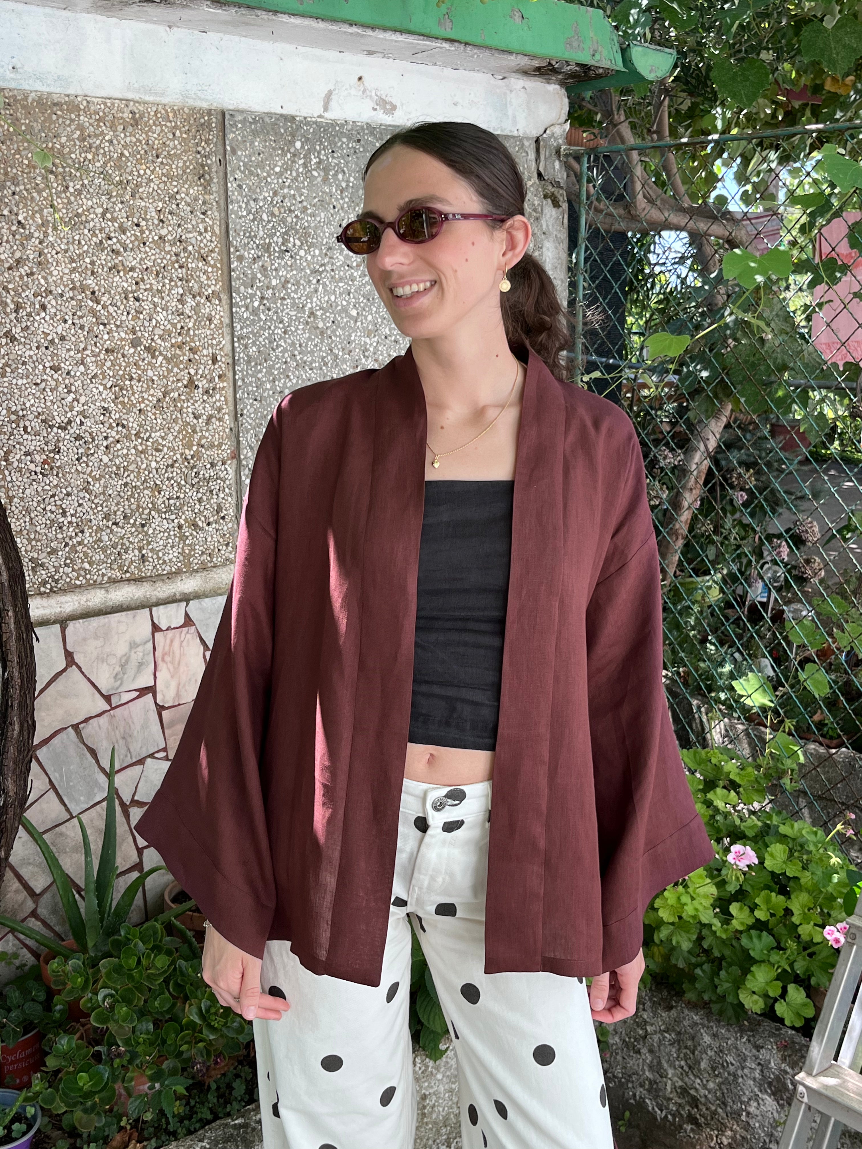 Kimono in lino cioccolato