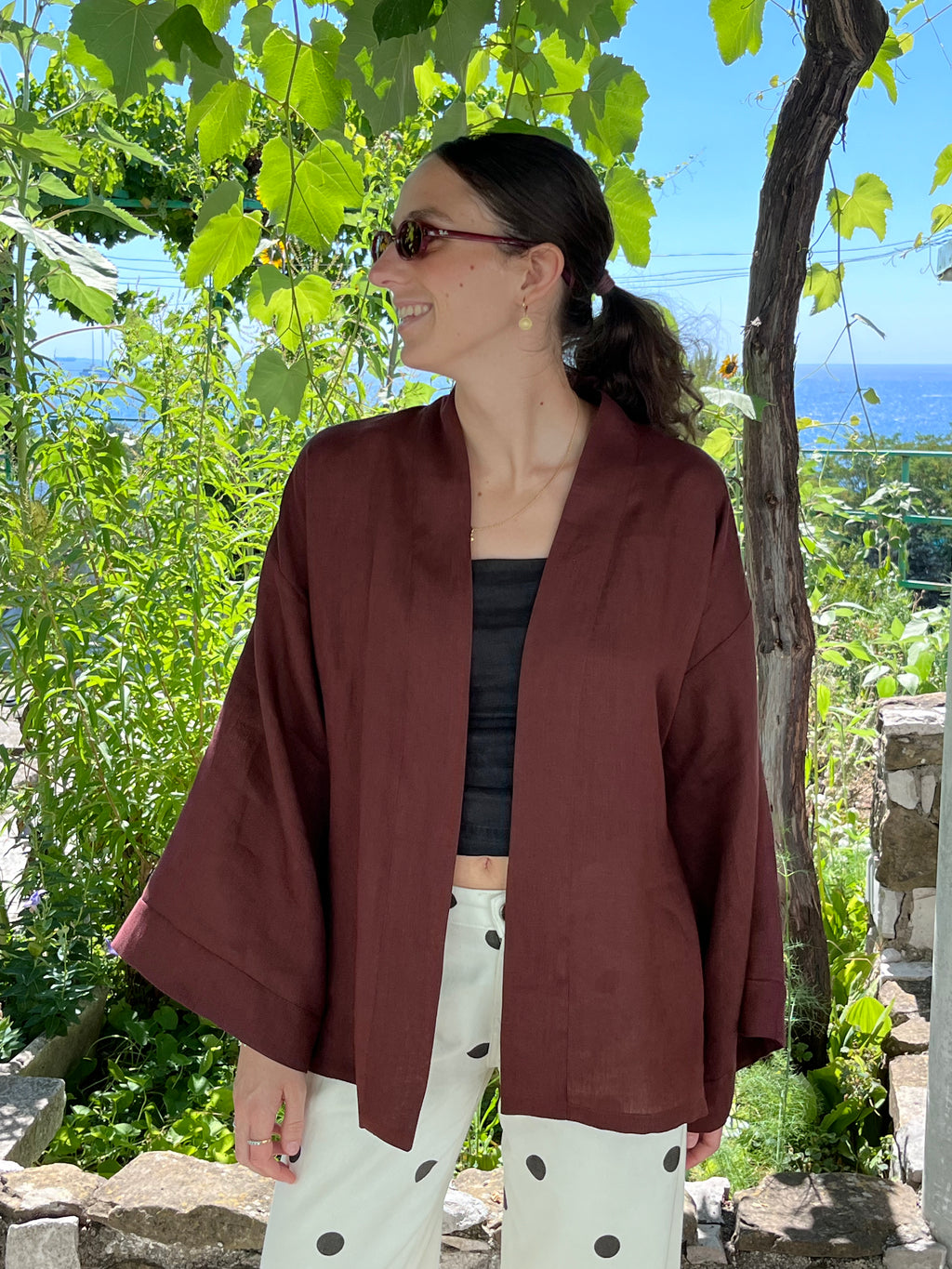 Kimono in lino cioccolato