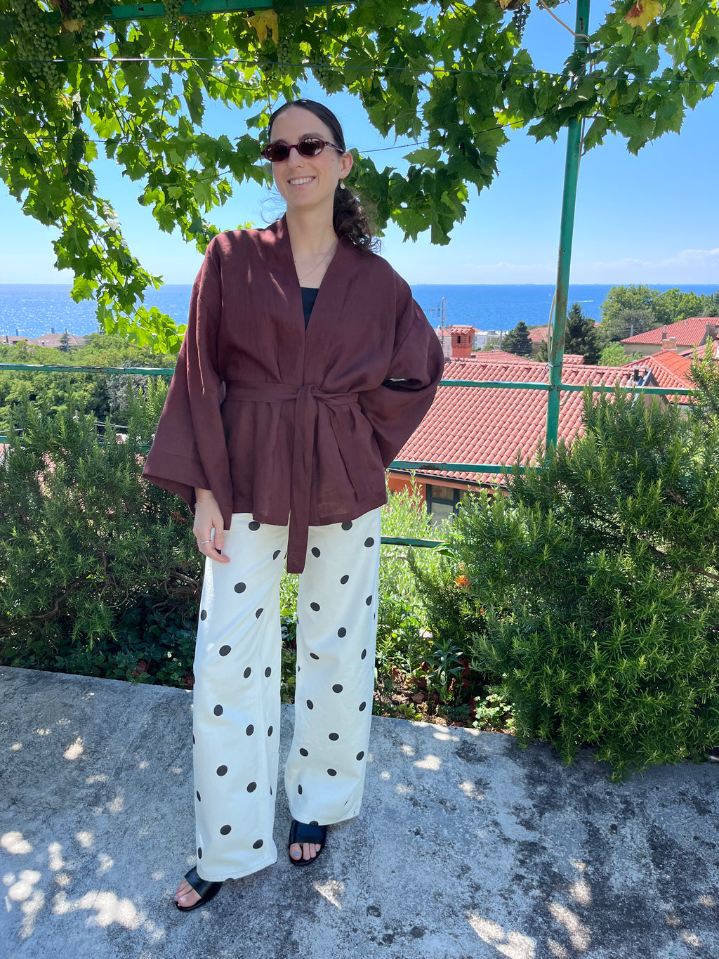 Kimono in lino cioccolato