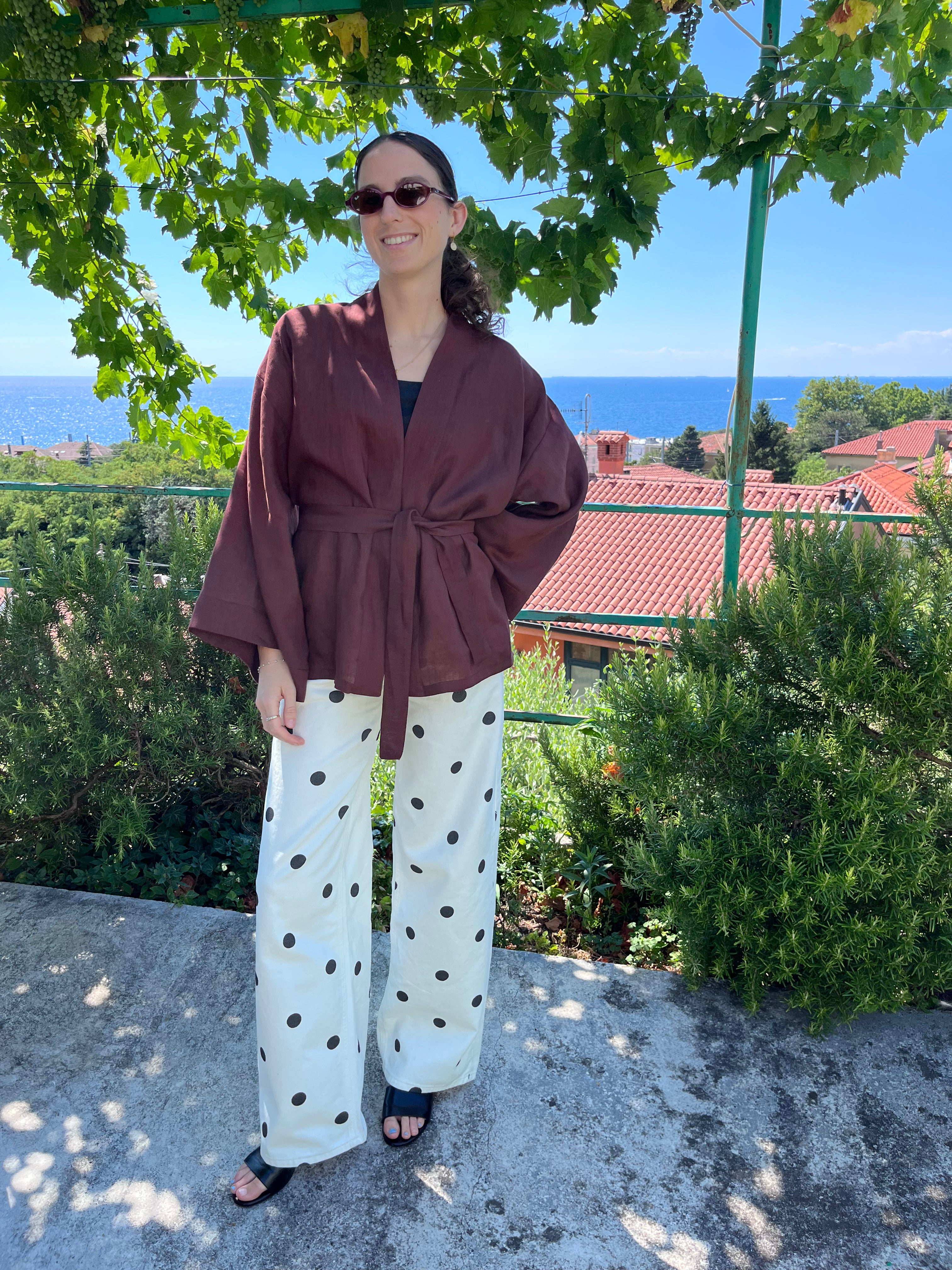 Kimono in lino cioccolato