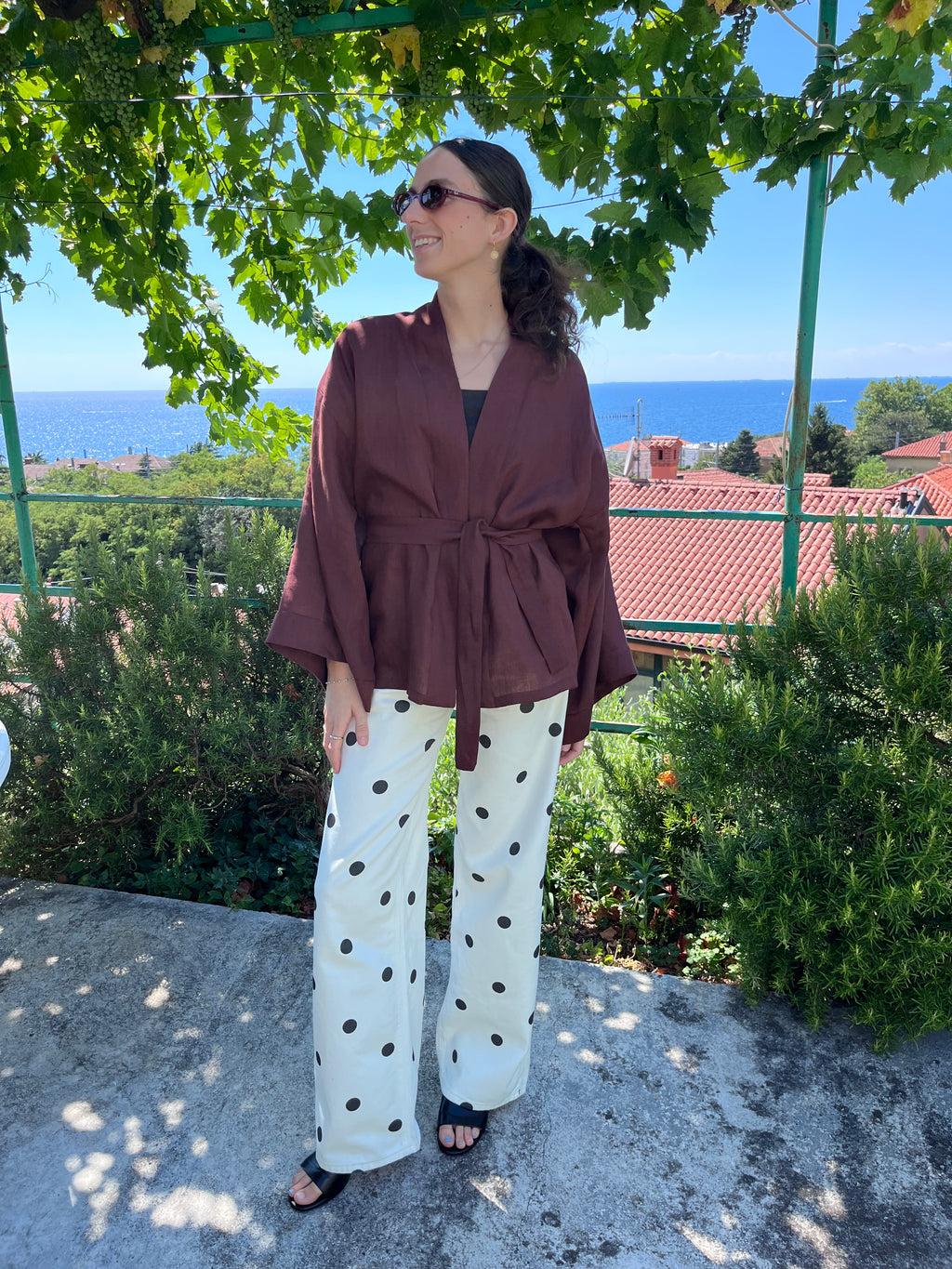 Kimono in lino cioccolato