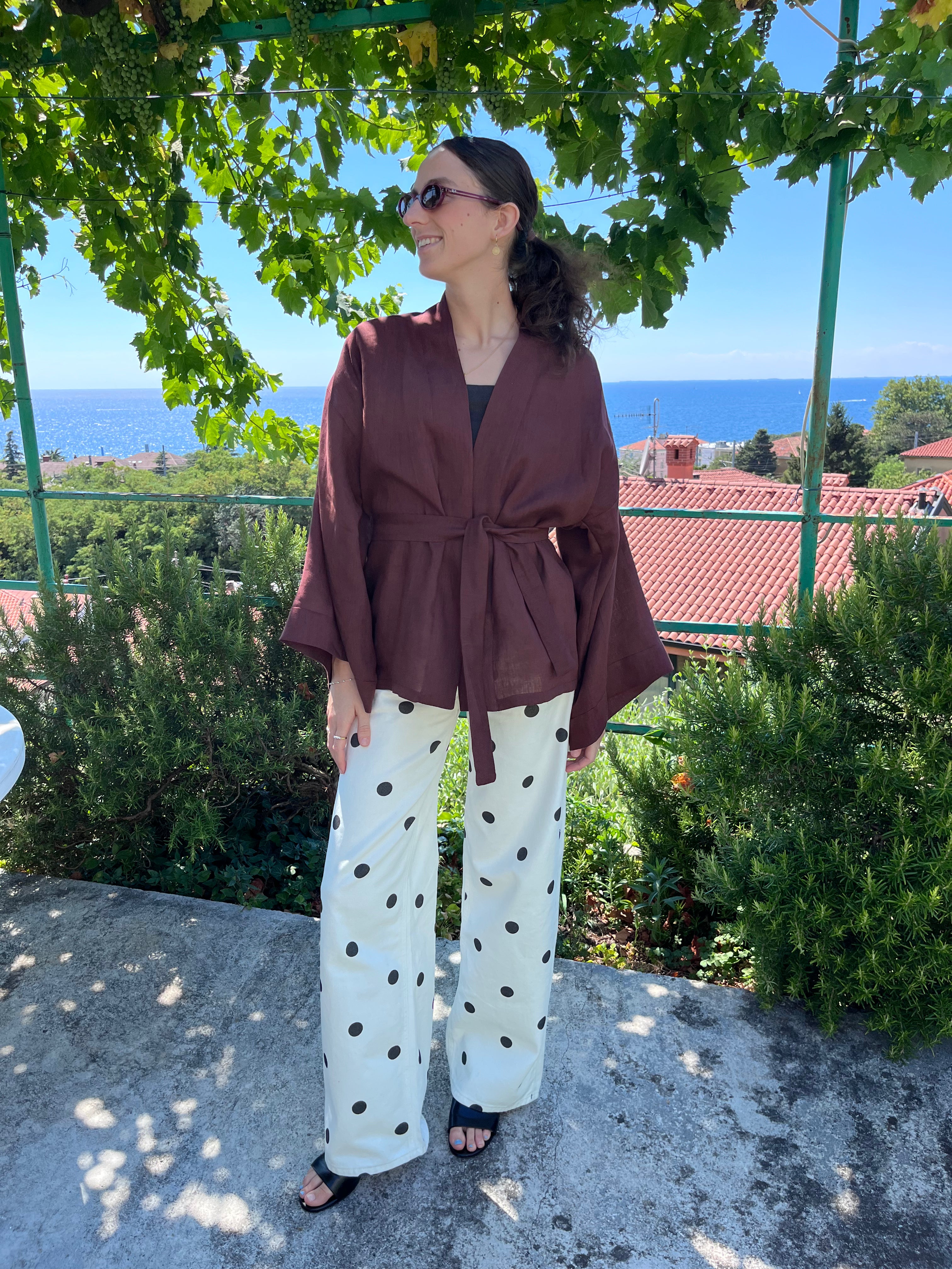 Kimono in lino cioccolato