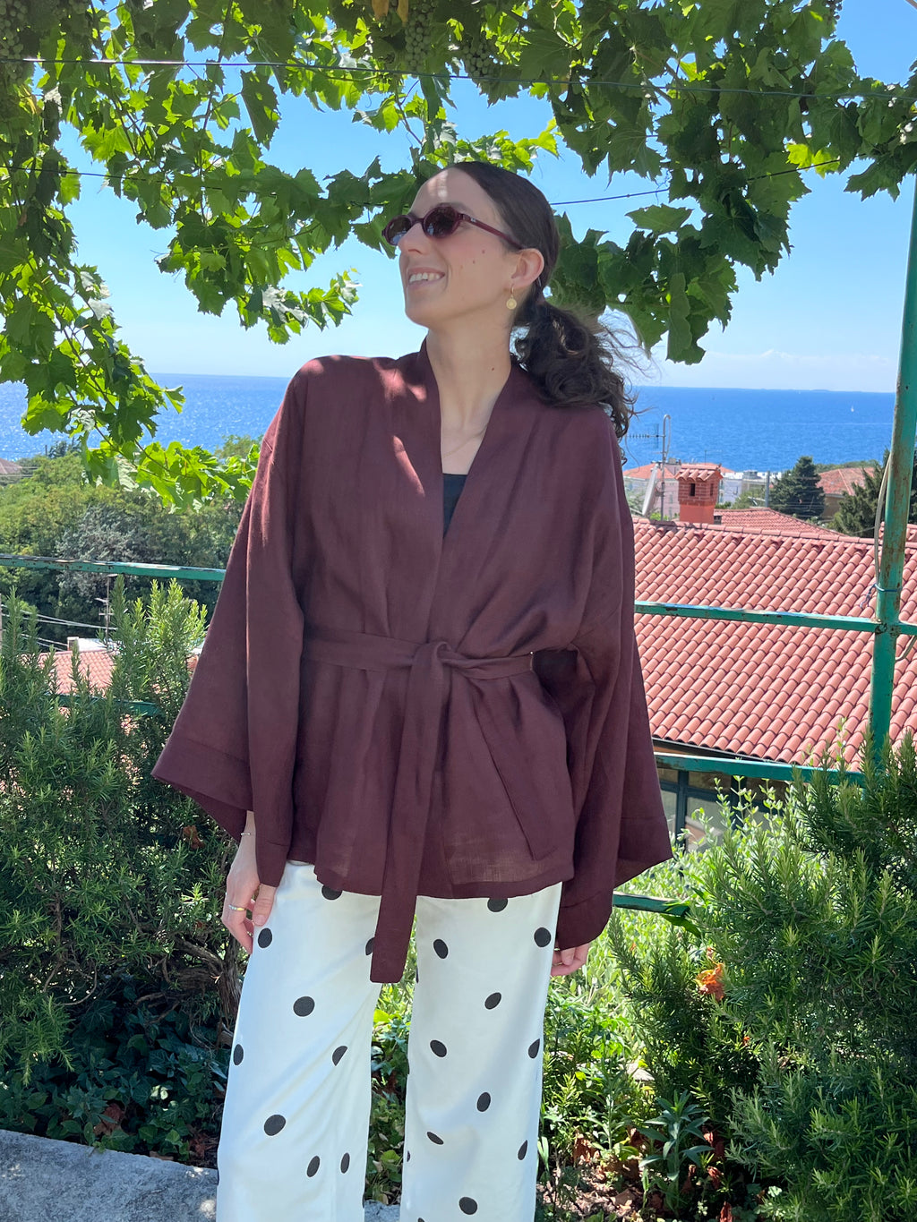 Kimono in lino cioccolato