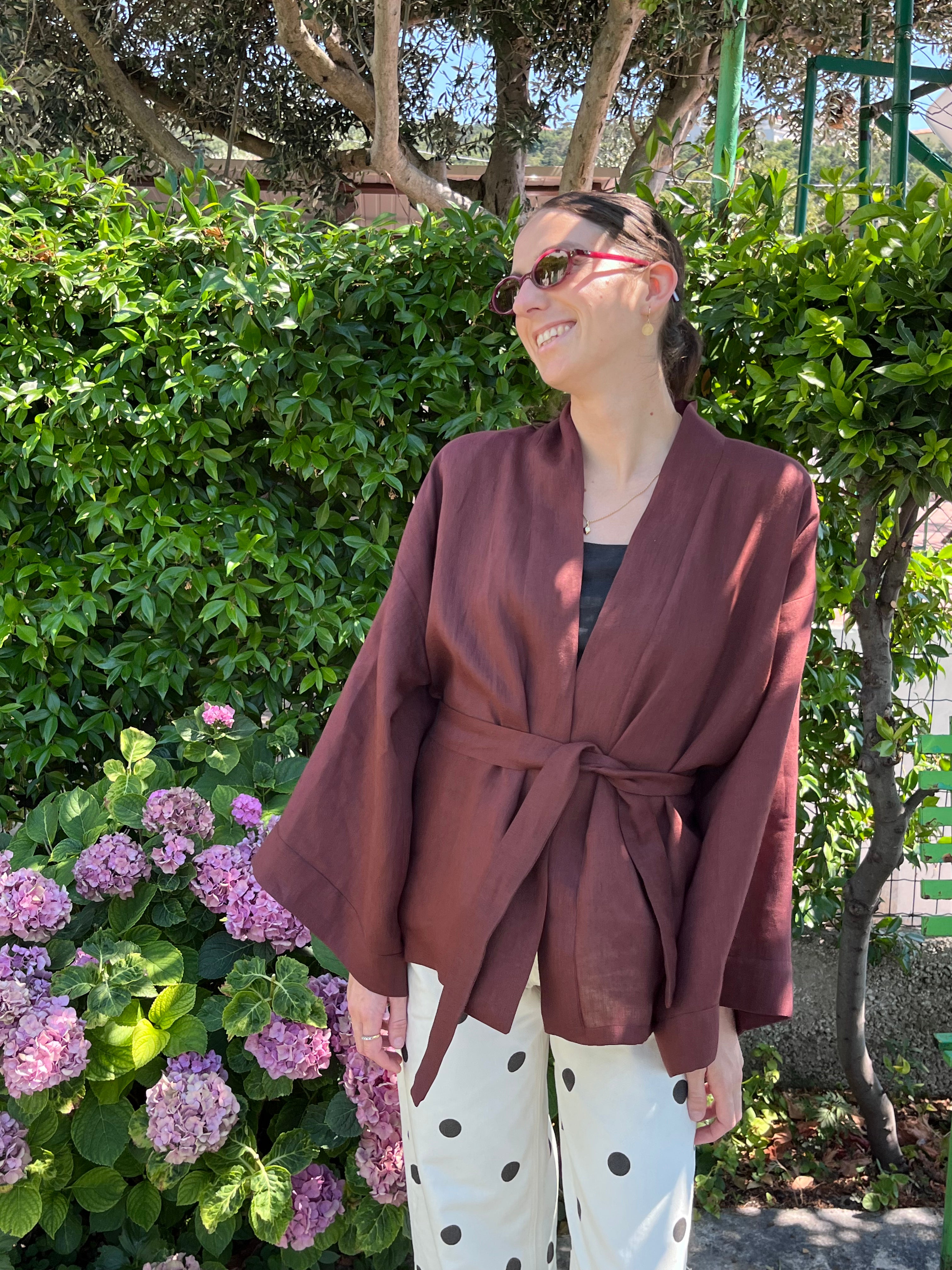 Kimono in lino cioccolato