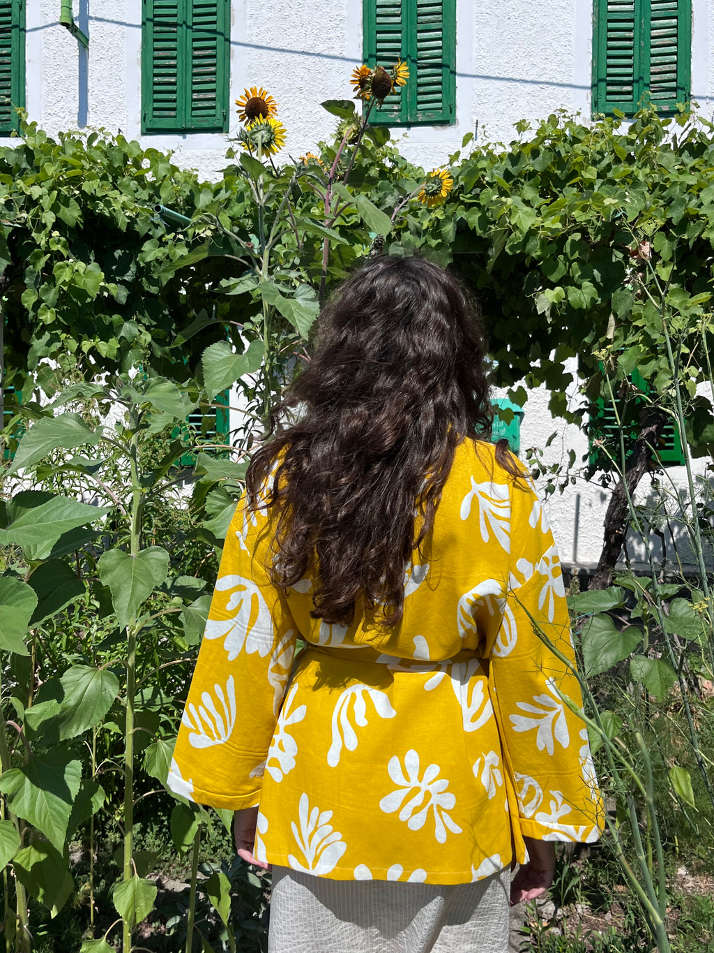 Kimono in lino giallo fantasia