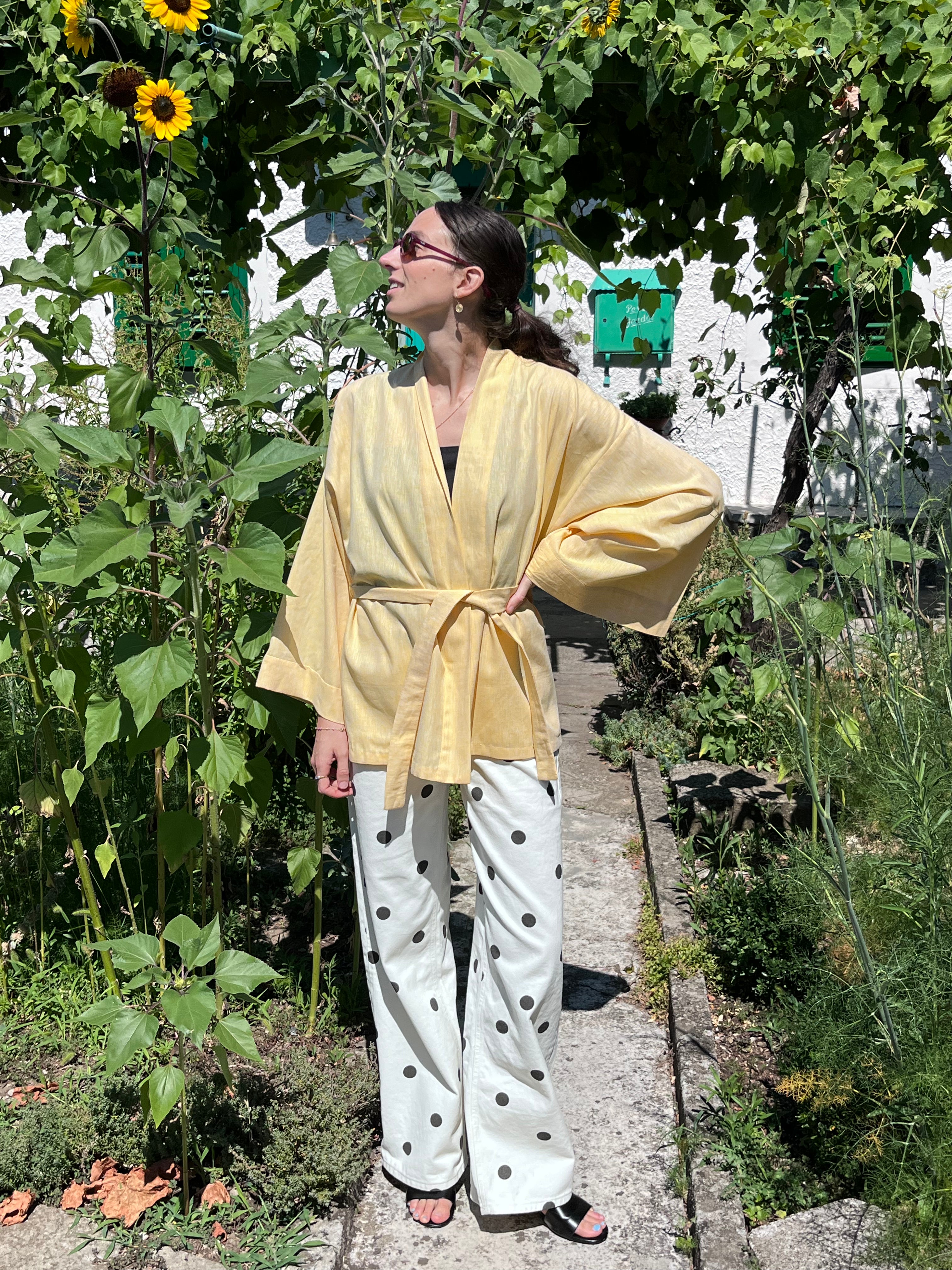 Kimono in lino giallo burro