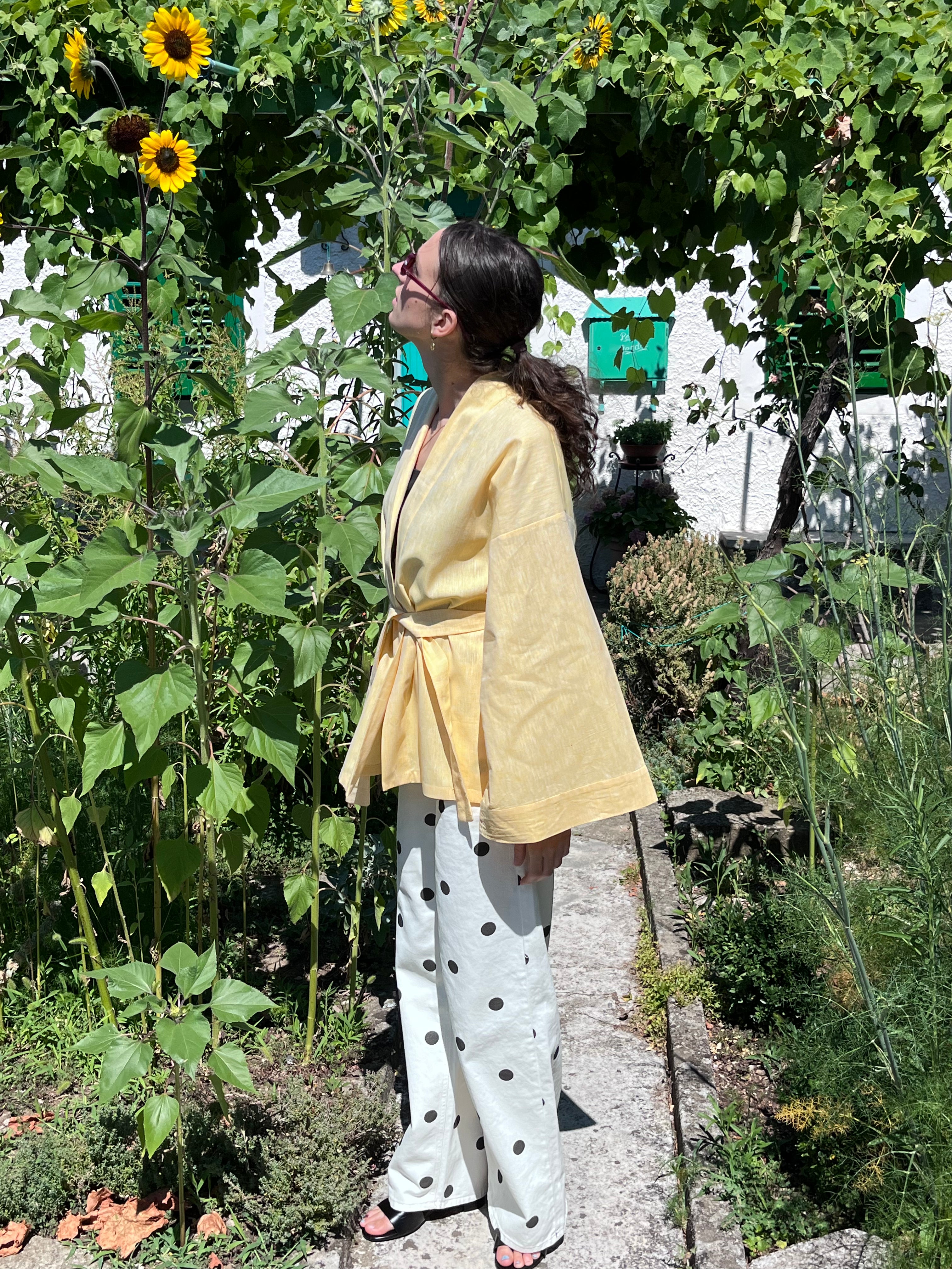 Kimono in lino giallo burro