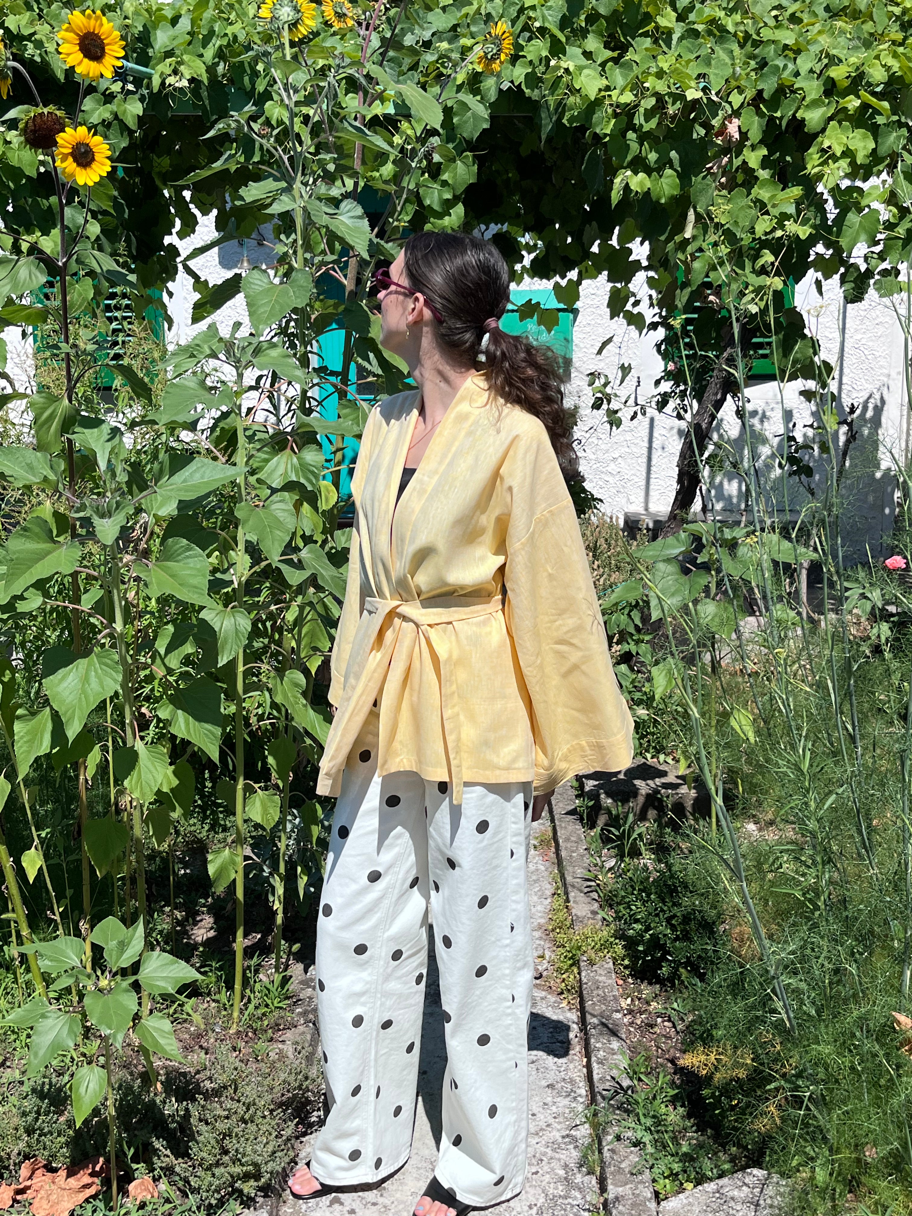 Kimono in lino giallo burro