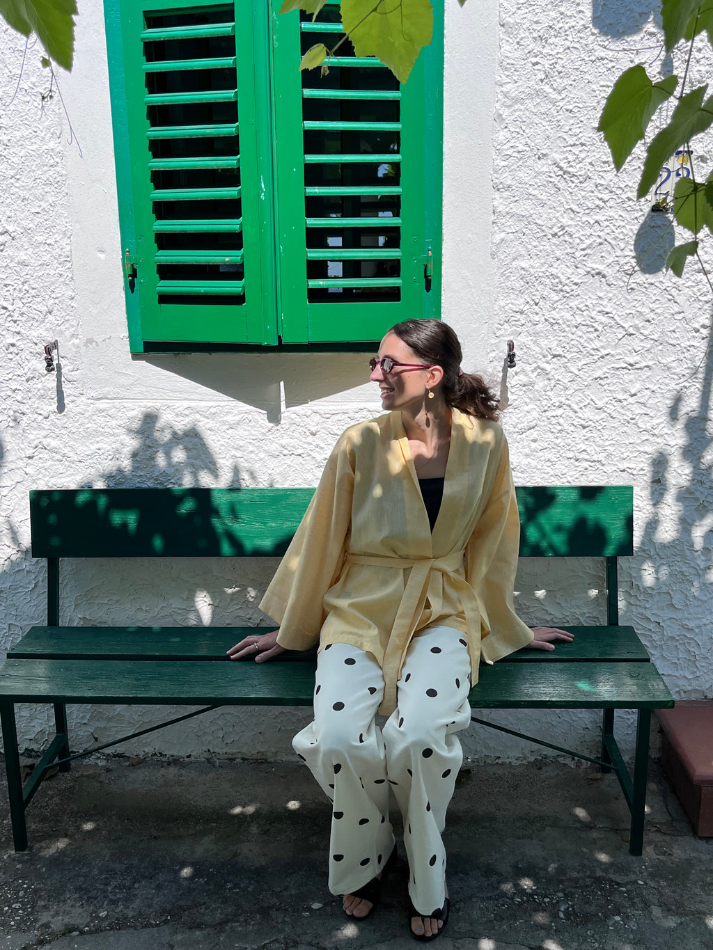 Kimono in lino giallo burro