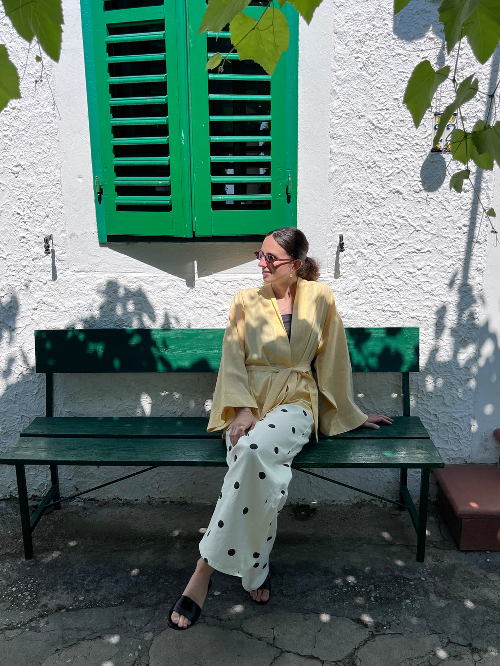 Kimono in lino giallo burro