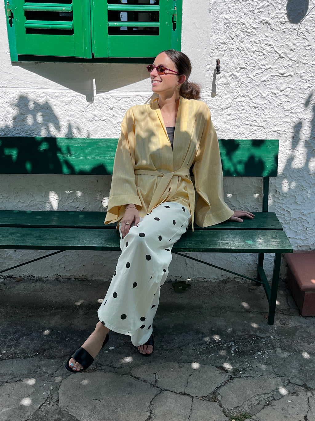 Kimono in lino giallo burro