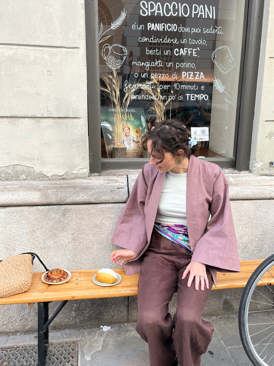 Kimono in lino malva