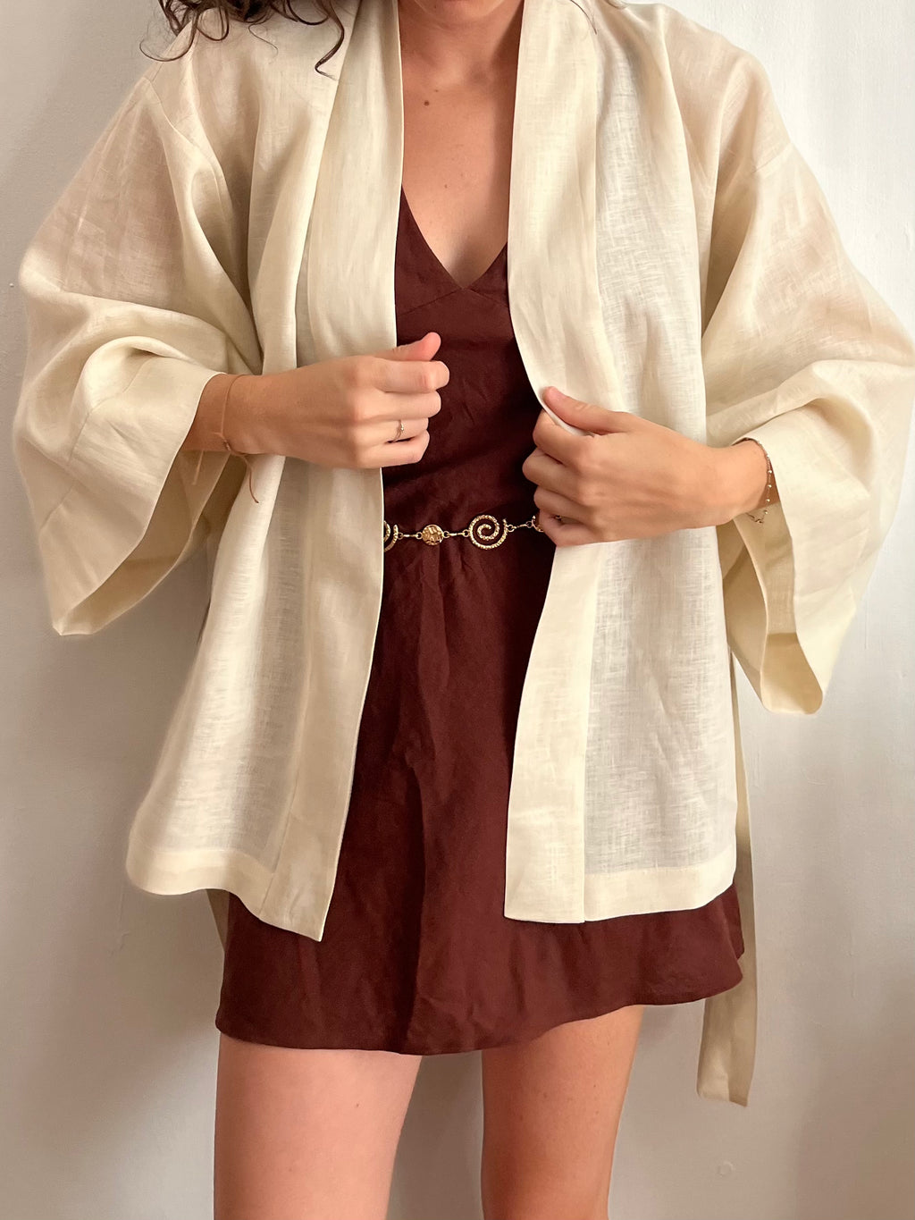 Kimono in lino Bianco Panna
