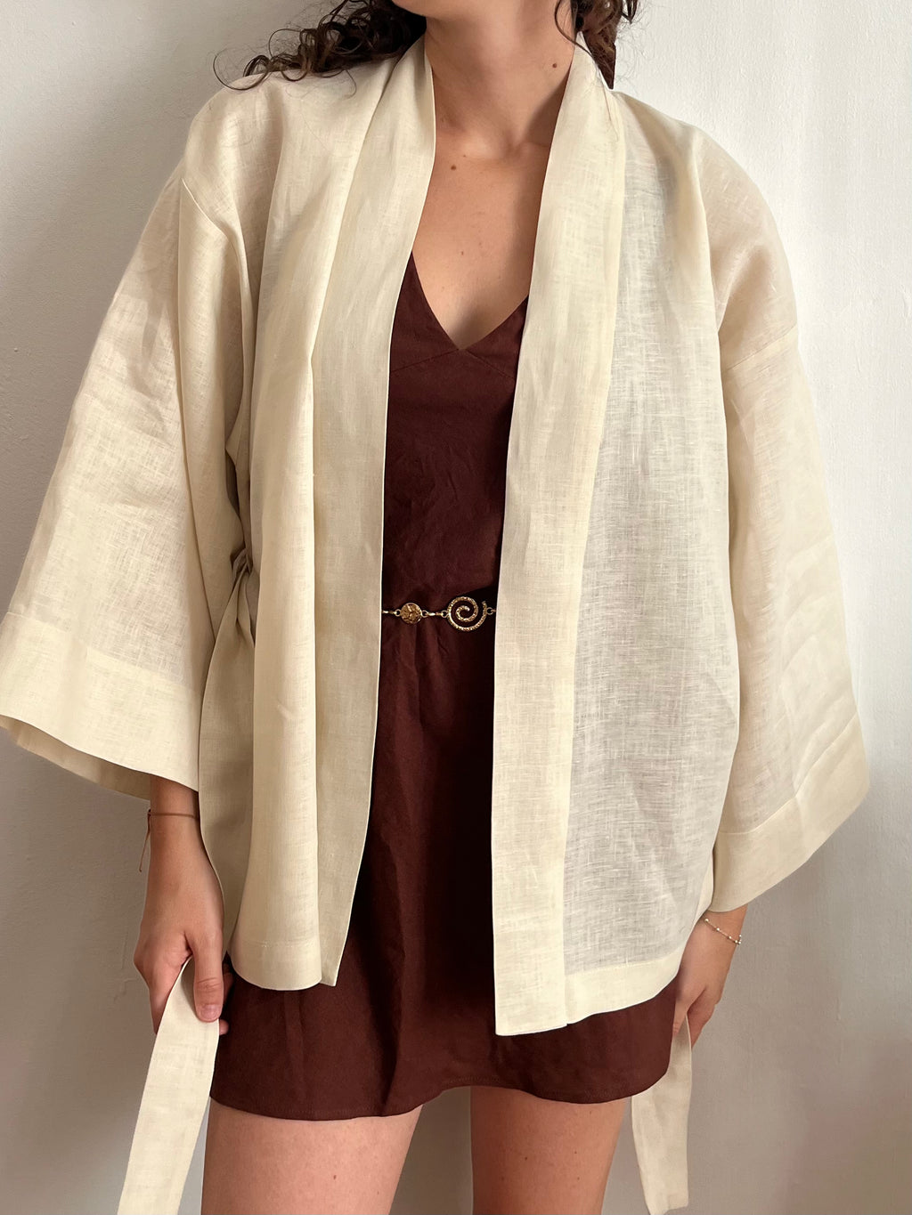 Kimono in lino Bianco Panna