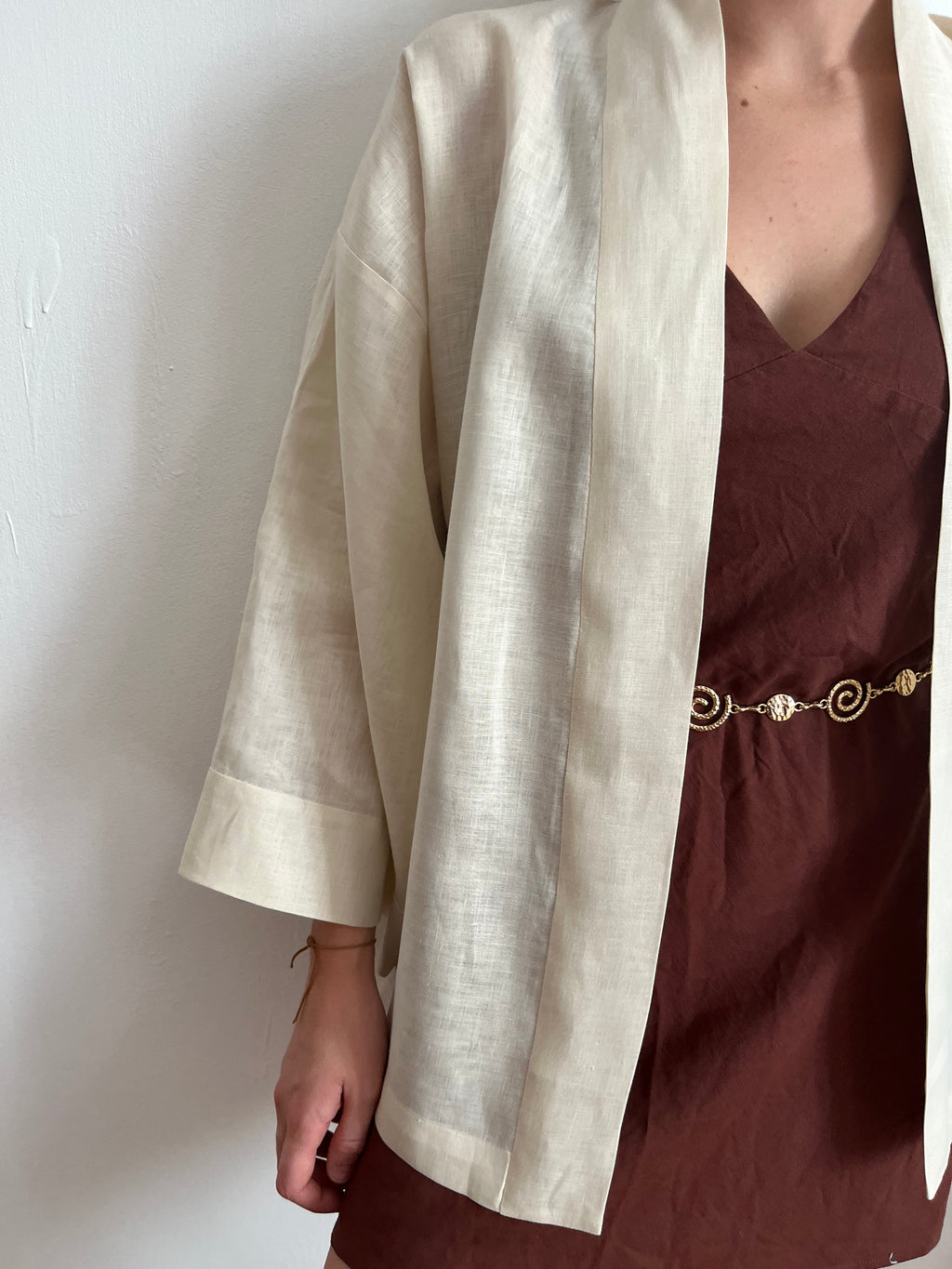 Kimono in lino Bianco Panna