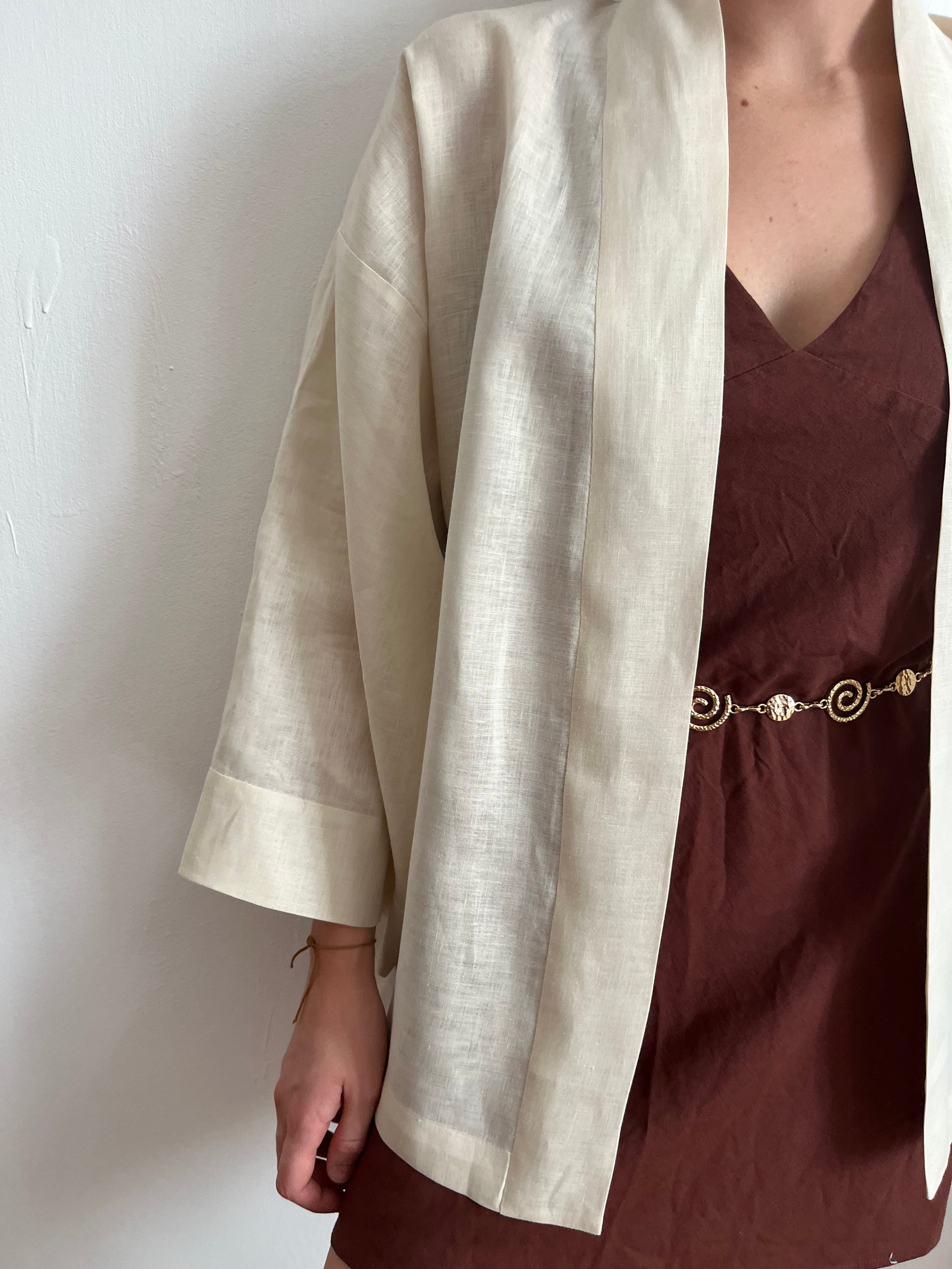 Kimono in lino Bianco Panna