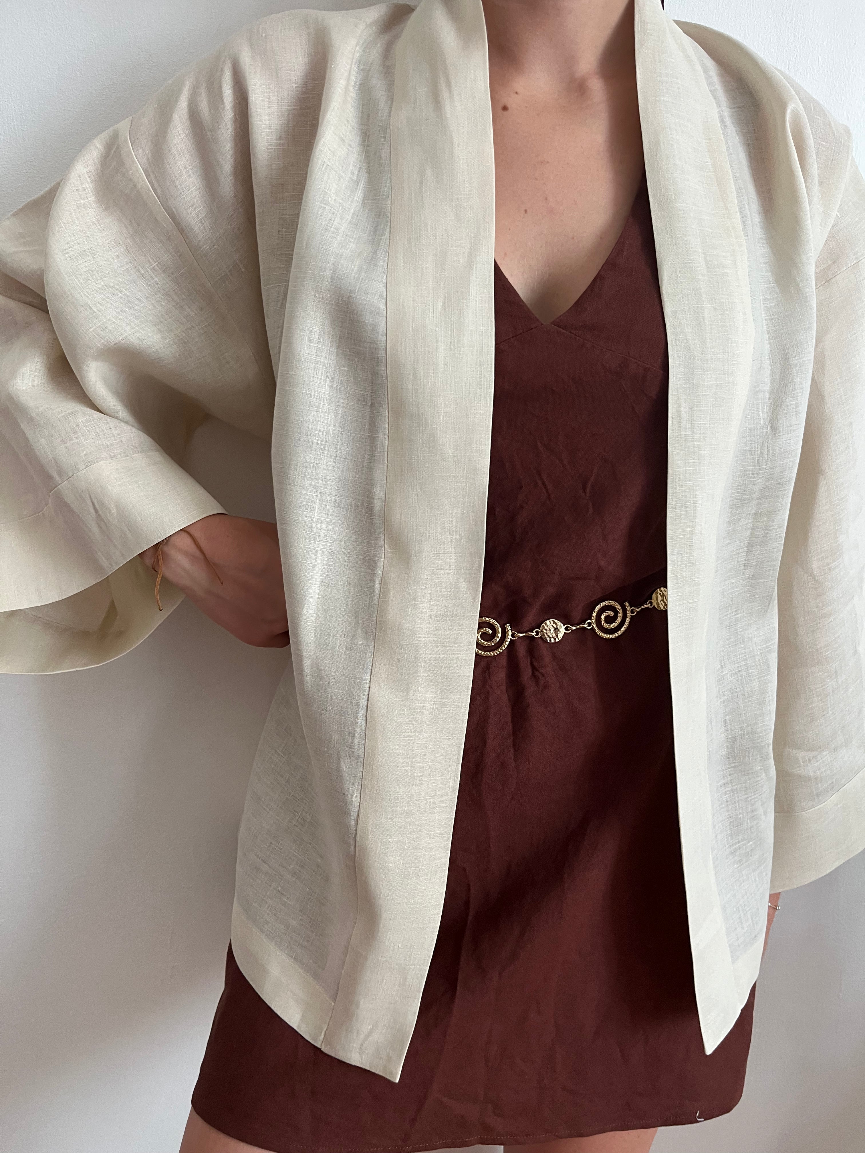Kimono in lino Bianco Panna