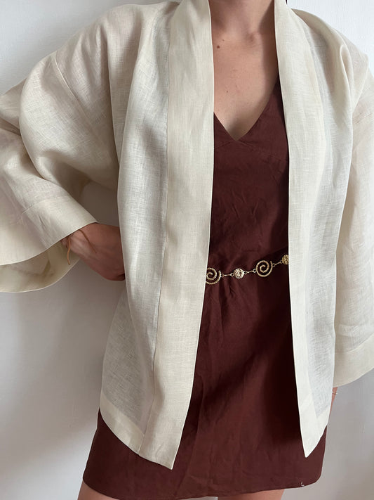 Kimono in lino Bianco Panna
