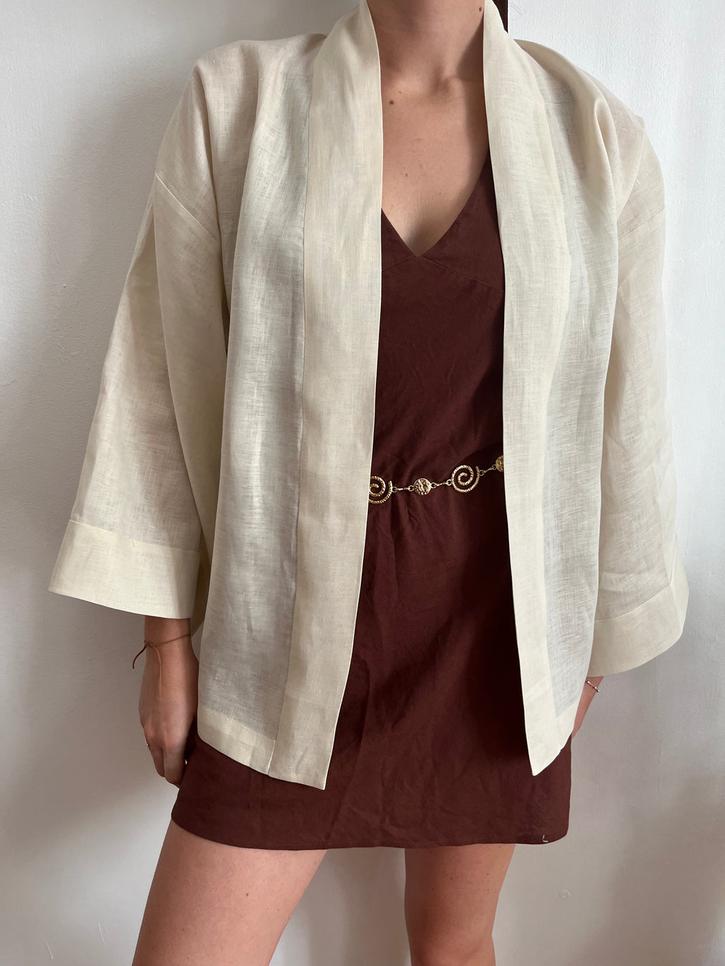 Kimono in lino Bianco Panna