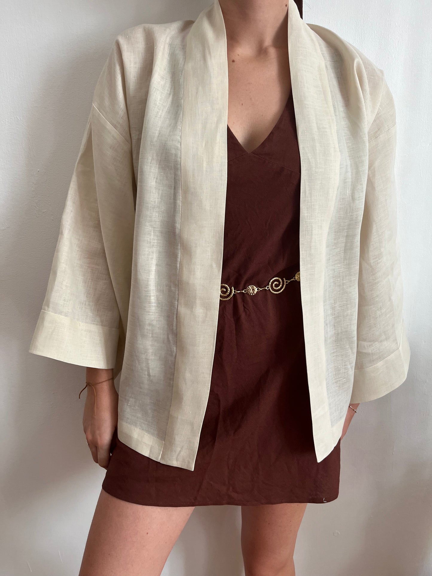 Kimono in lino Bianco Panna