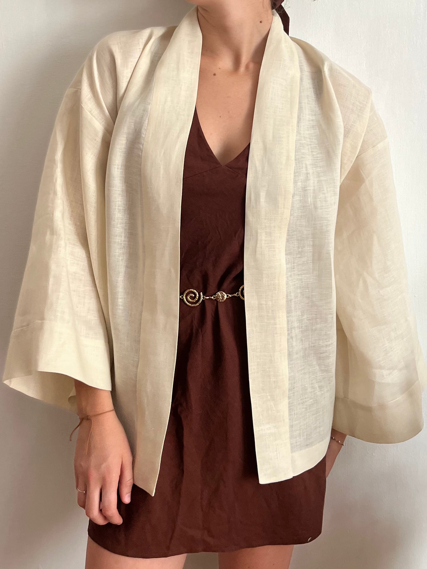 Kimono in lino Bianco Panna