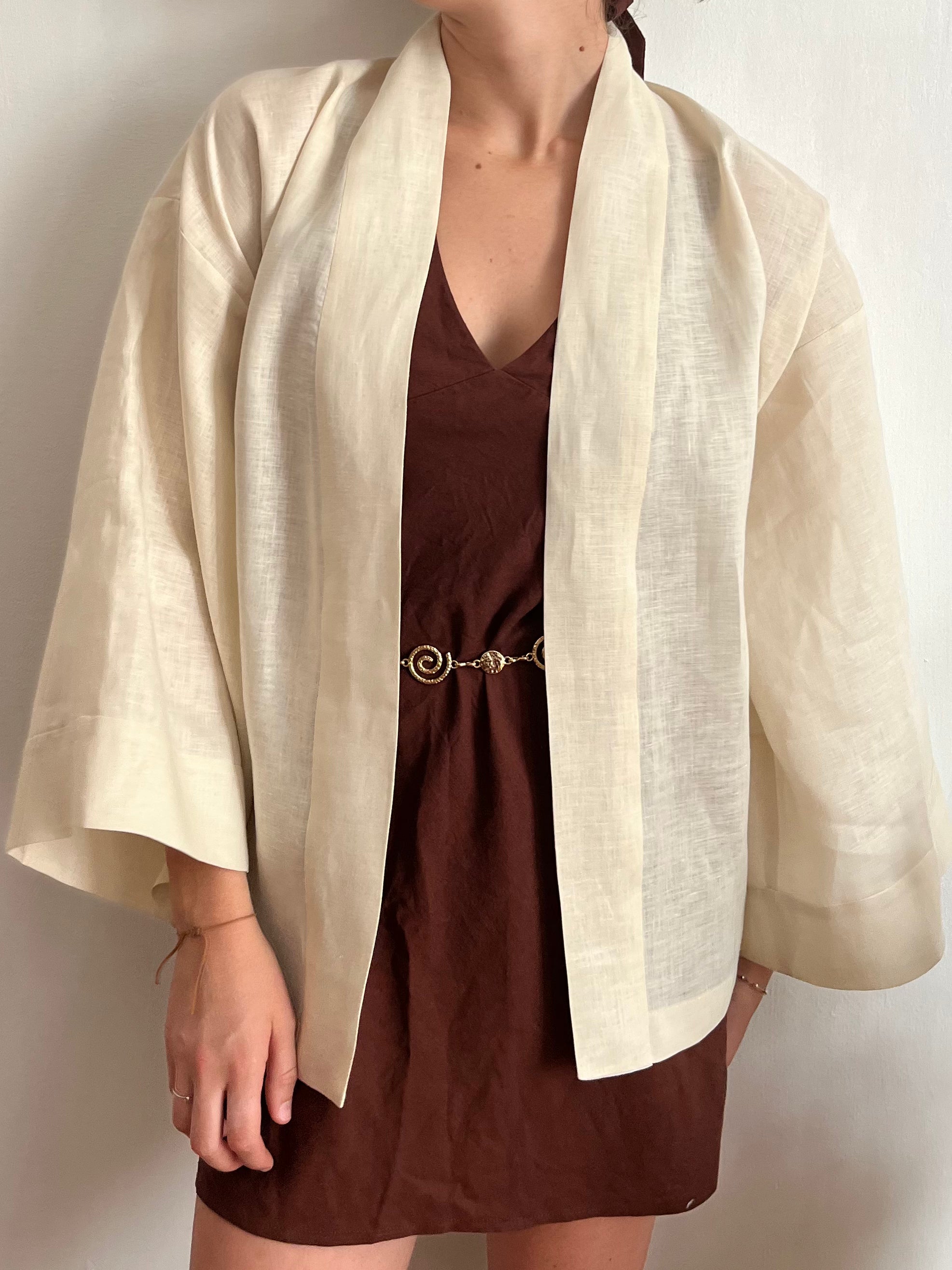 Kimono in lino Bianco Panna