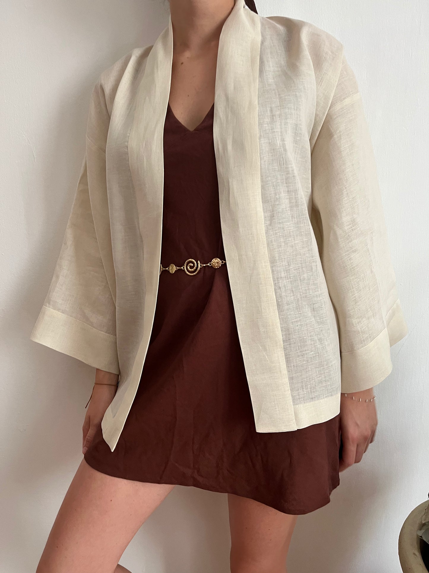 Kimono in lino Bianco Panna