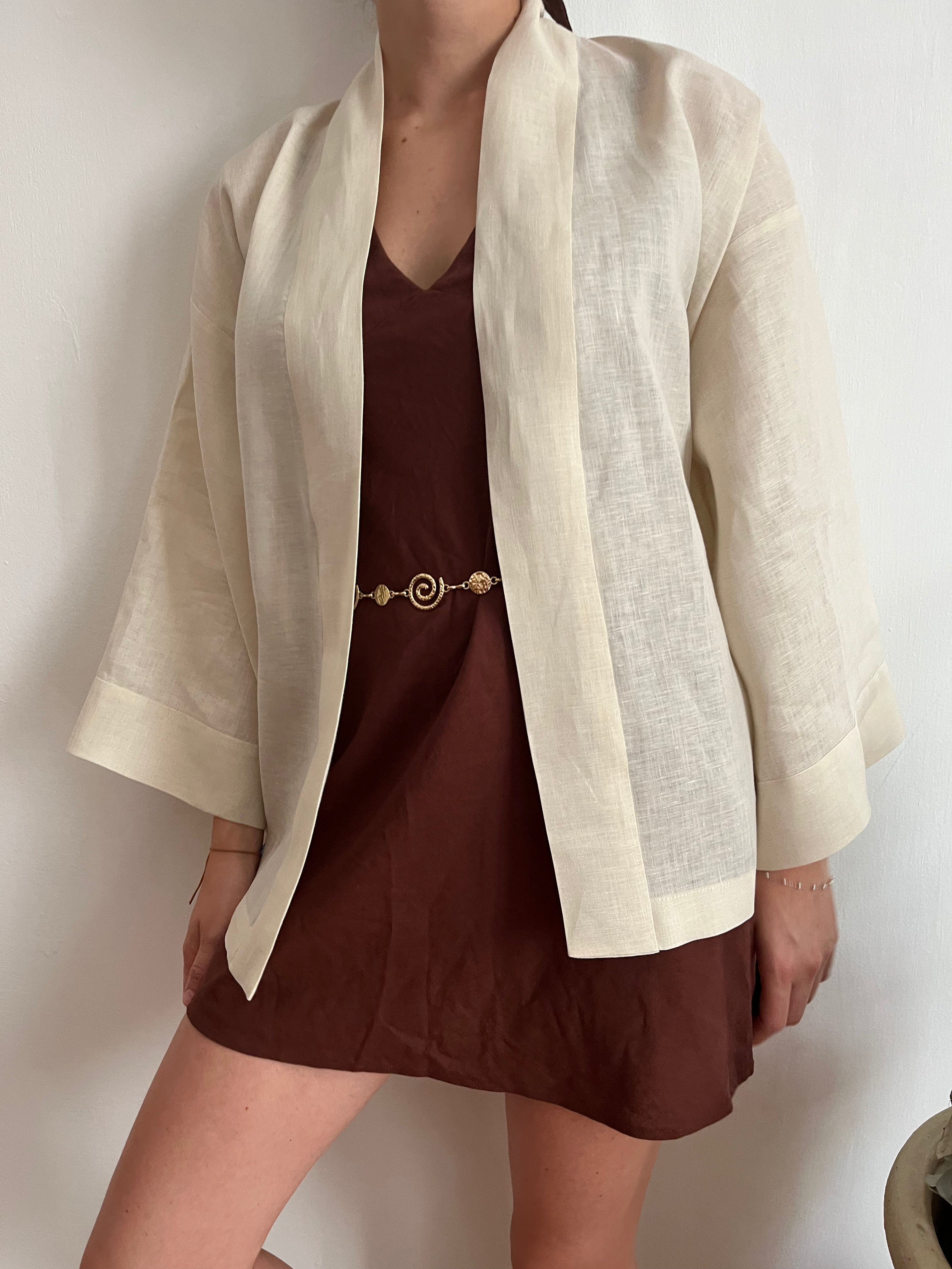 Kimono in lino Bianco Panna