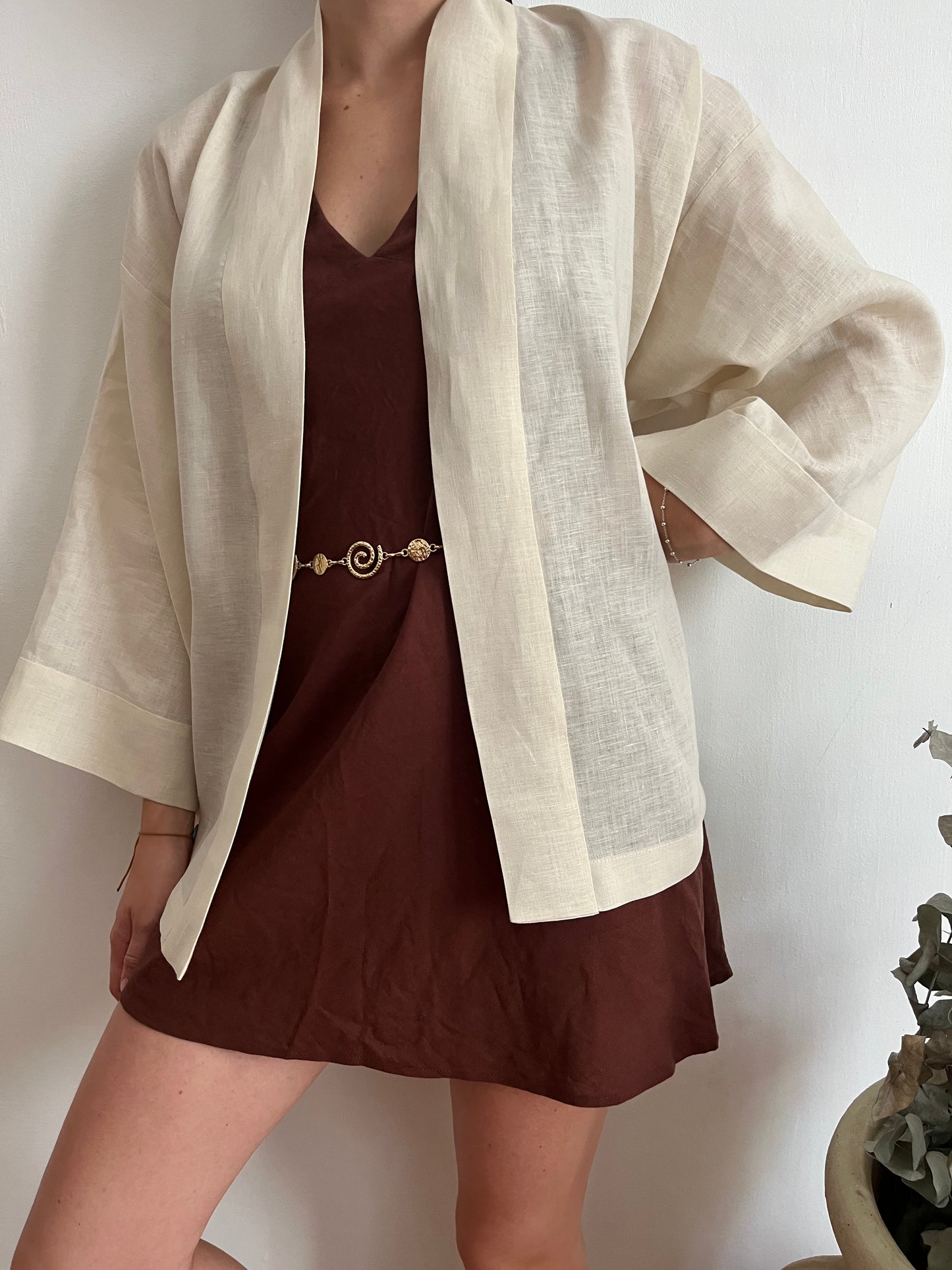 Kimono in lino Bianco Panna