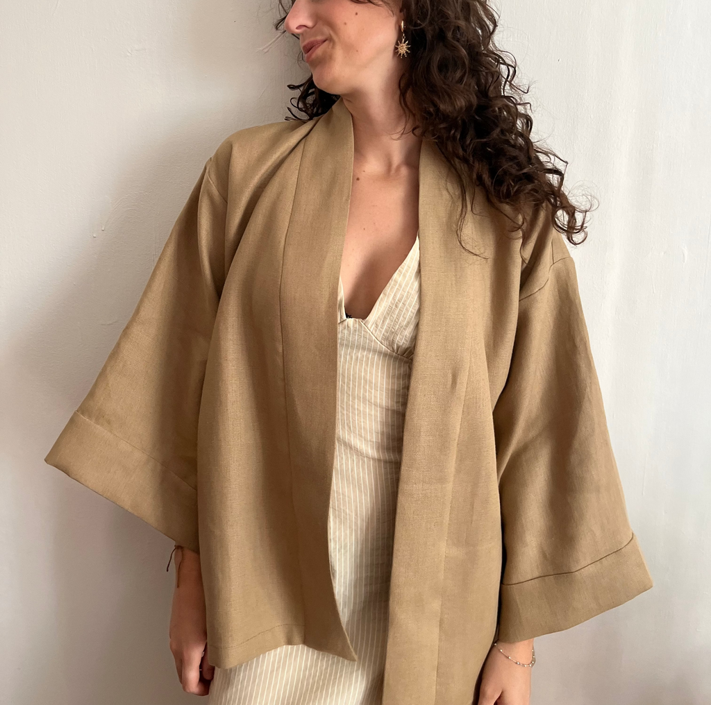 Kimono in lino Nocciola