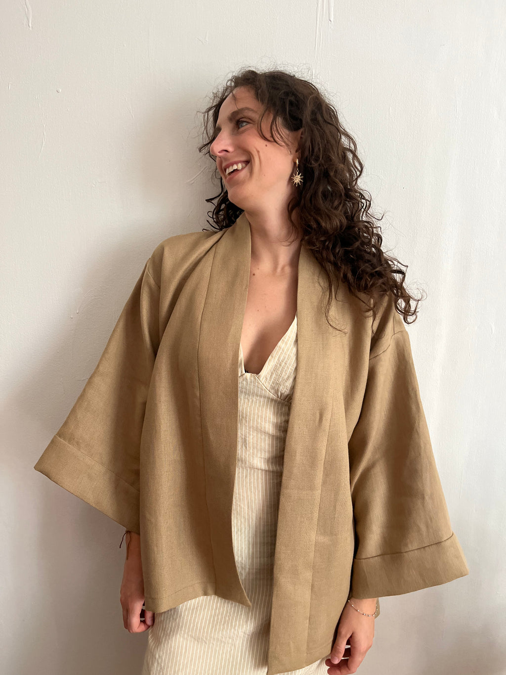 Kimono in lino Nocciola